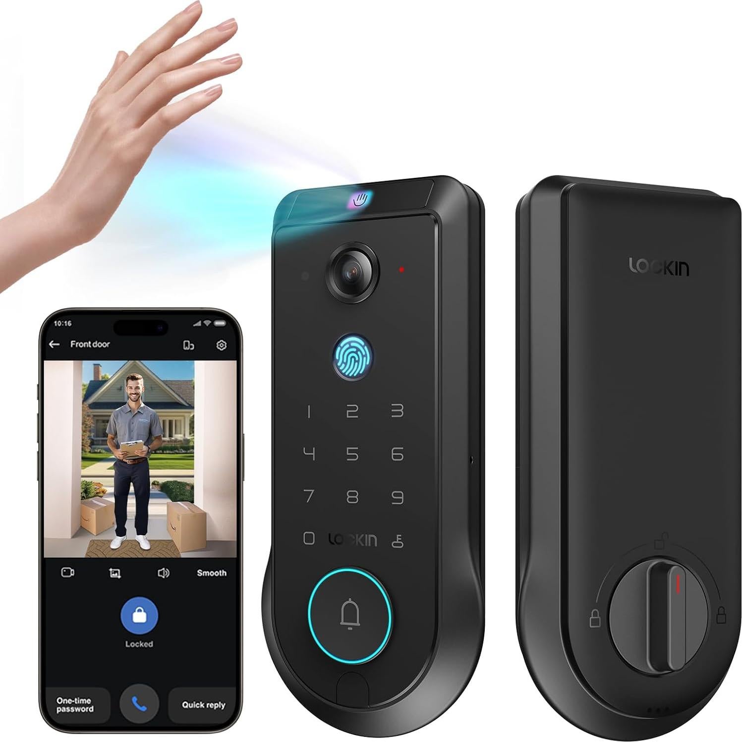 Cerradura Inteligente Lockin Veno Pro con Reconocimiento de Vena de Palma y Panel Solar