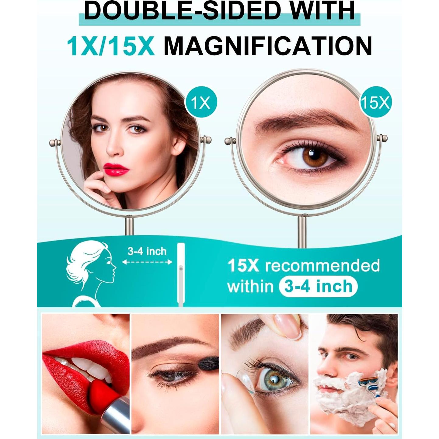 Espejo de Aumento Doble Cara ALHAKIN 20 cm 1X/15X Niquel
