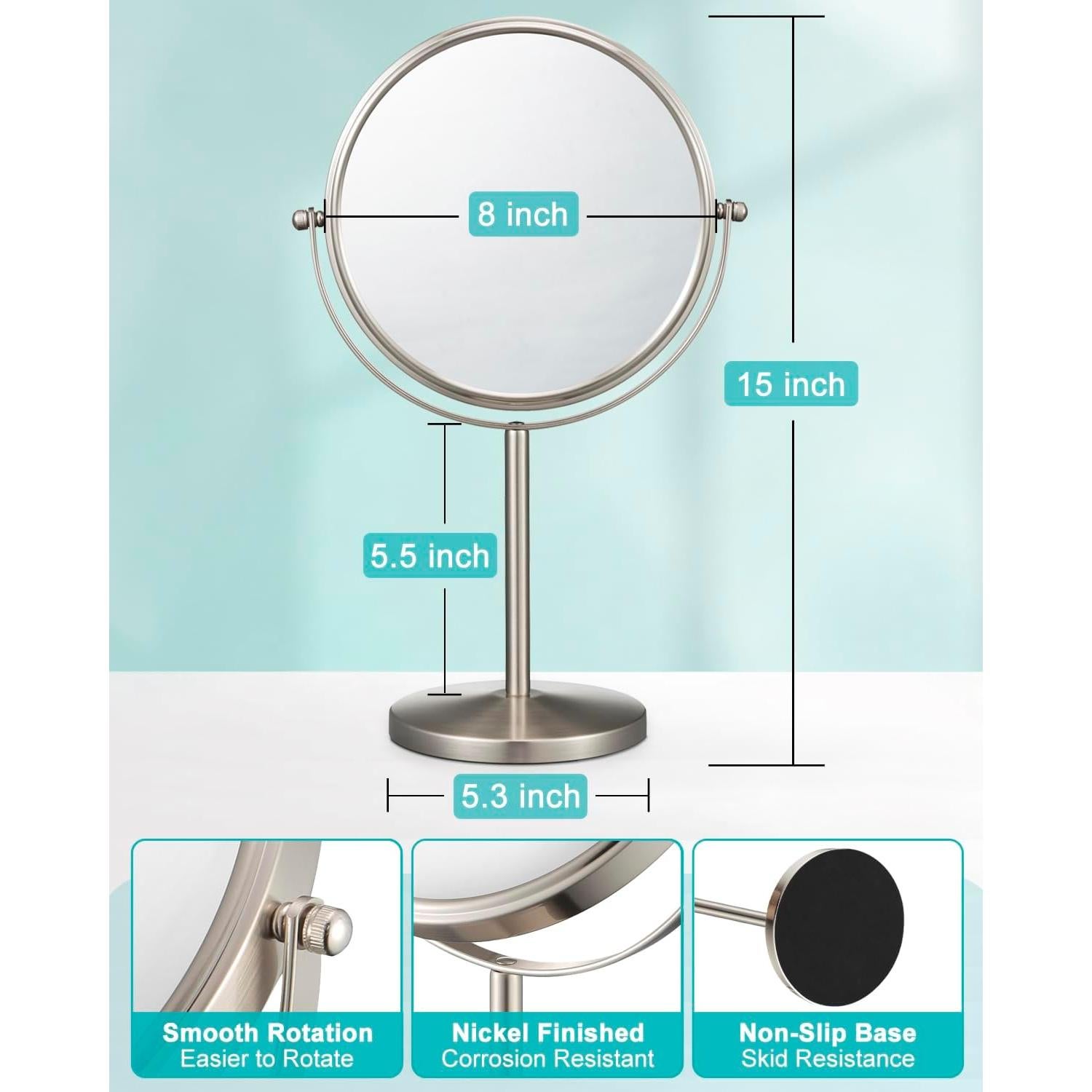 Espejo de Aumento Doble Cara ALHAKIN 20 cm 1X/15X Niquel
