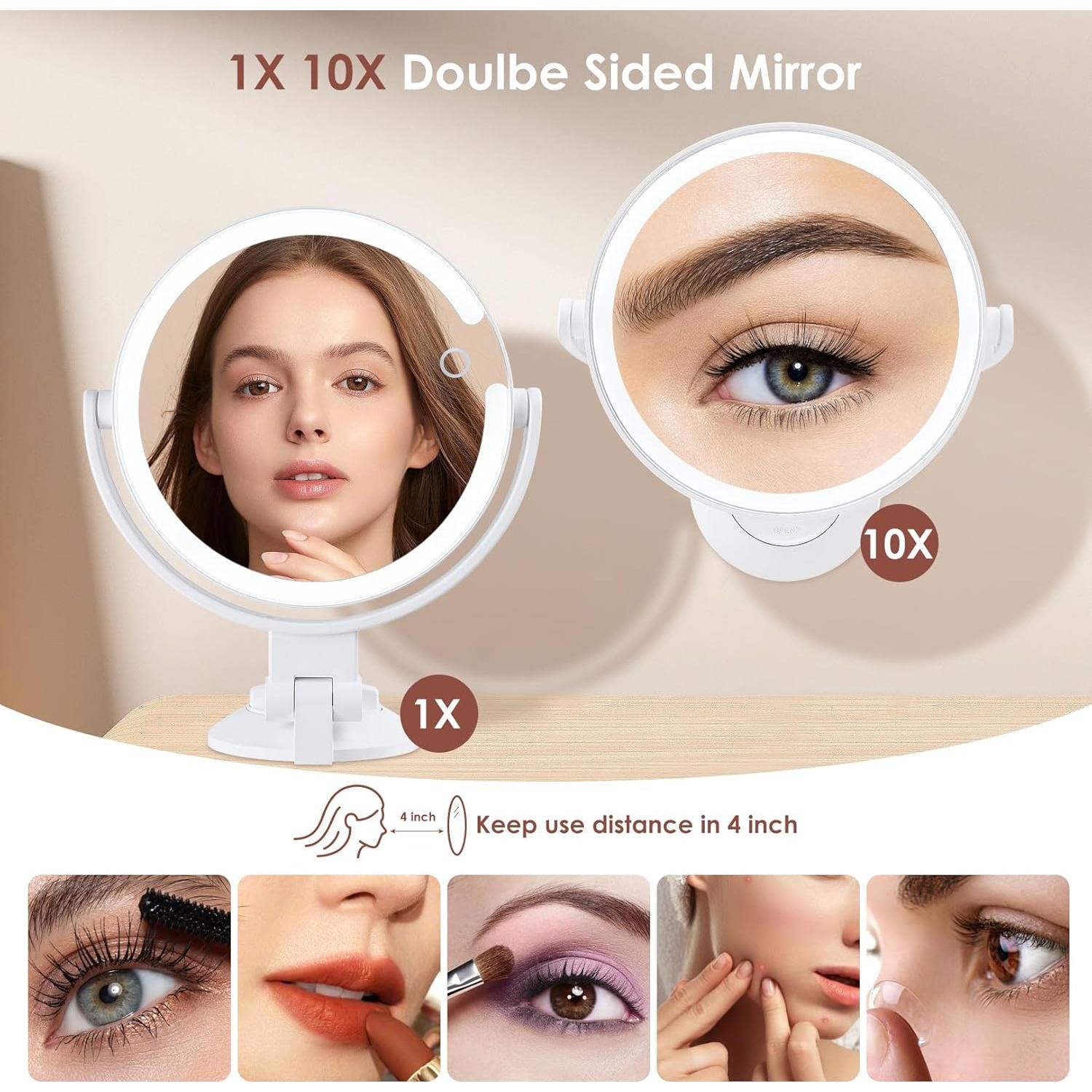 Espejo de Ducha Iluminado LUKYMIRO 1X 10X Recargable