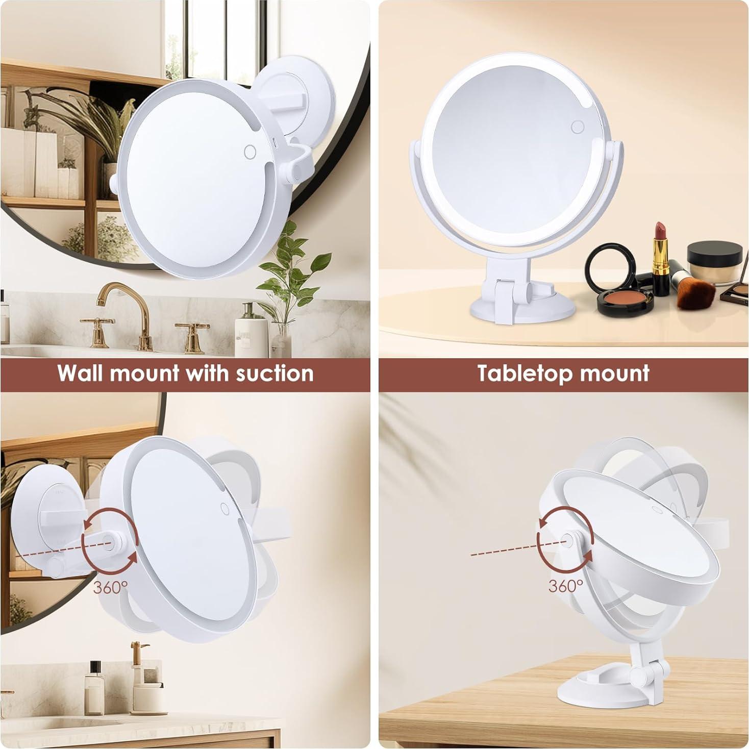 Espejo de Ducha Iluminado LUKYMIRO 1X 10X Recargable