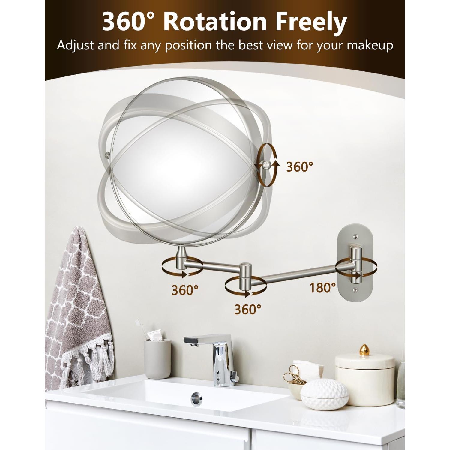 Espejo de Maquillaje Montado en Pared DECLUTTR 33cm 15X Doble Cara