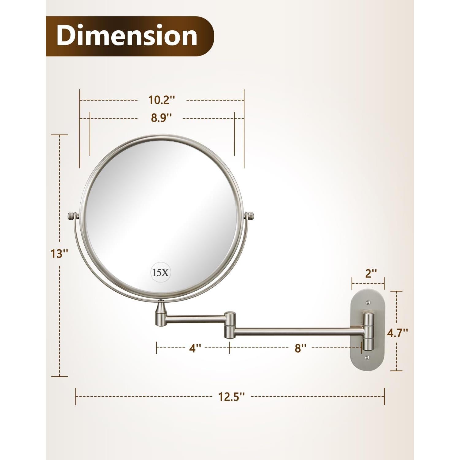 Espejo de Maquillaje Montado en Pared DECLUTTR 33cm 15X Doble Cara