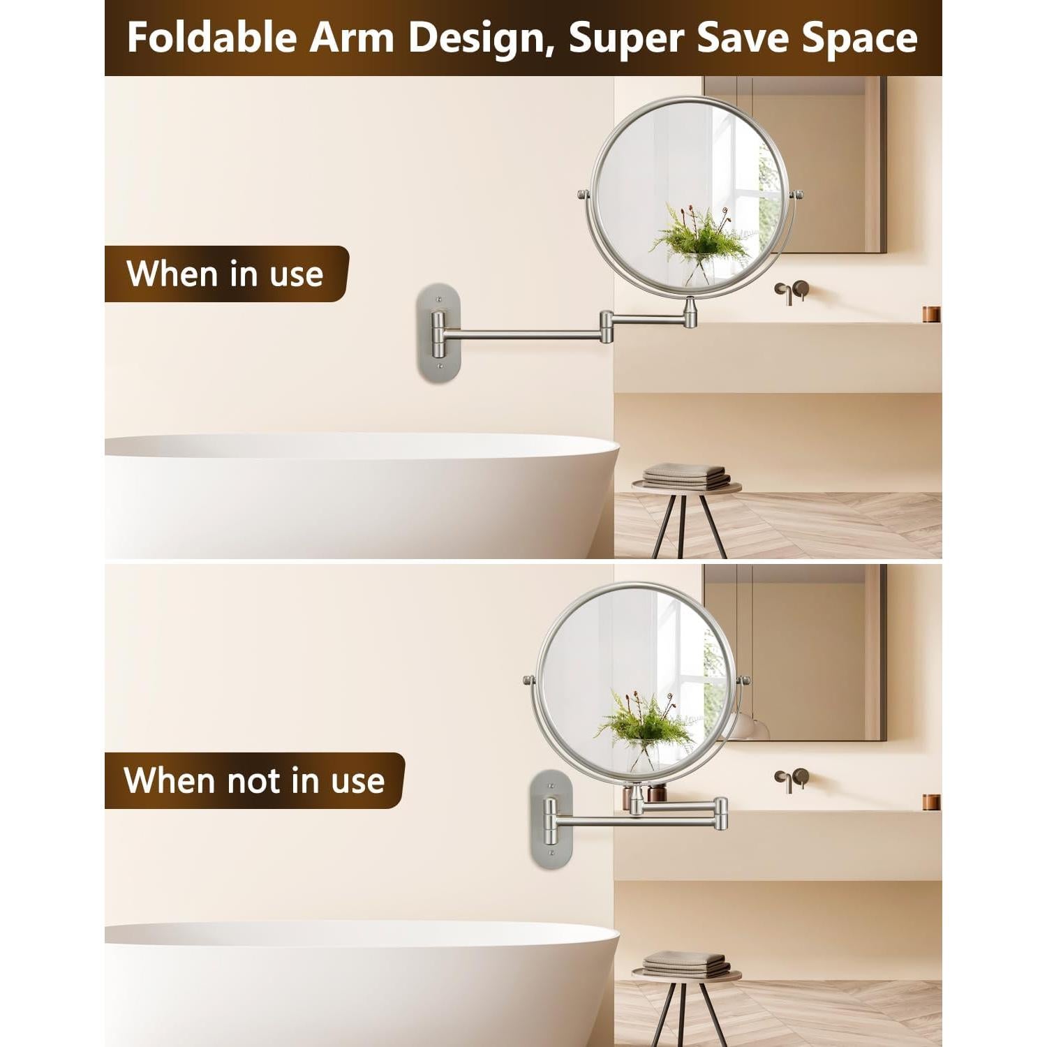 Espejo de Maquillaje Montado en Pared DECLUTTR 33cm 15X Doble Cara