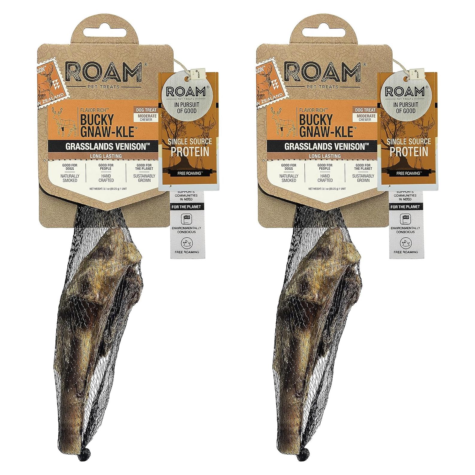 Golosinas para Perros ROAM Bucky Gnaw-kle Hueso de Ciervo 2 Paquete