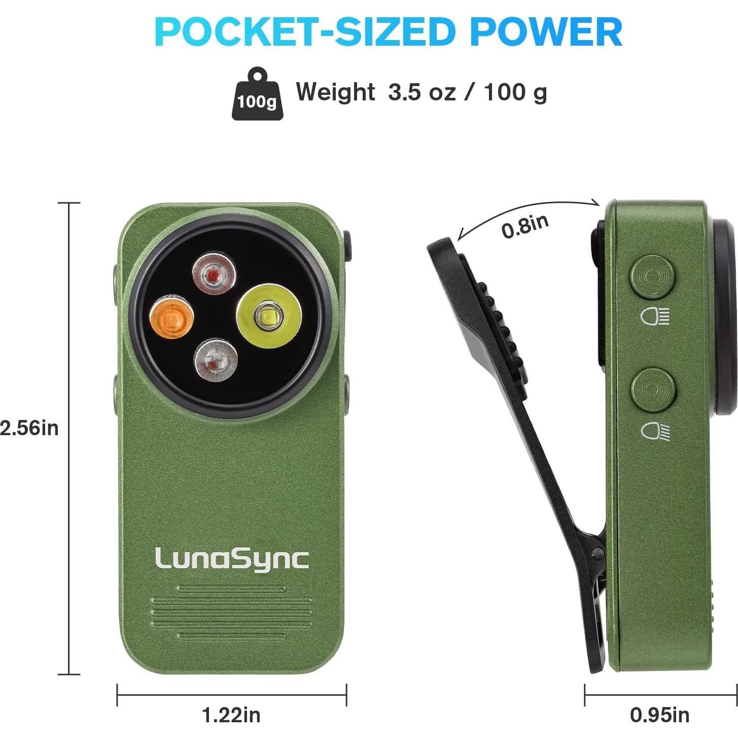 Linterna Recargable LunaSync EDC 600 Lúmenes IPX6 Verde
