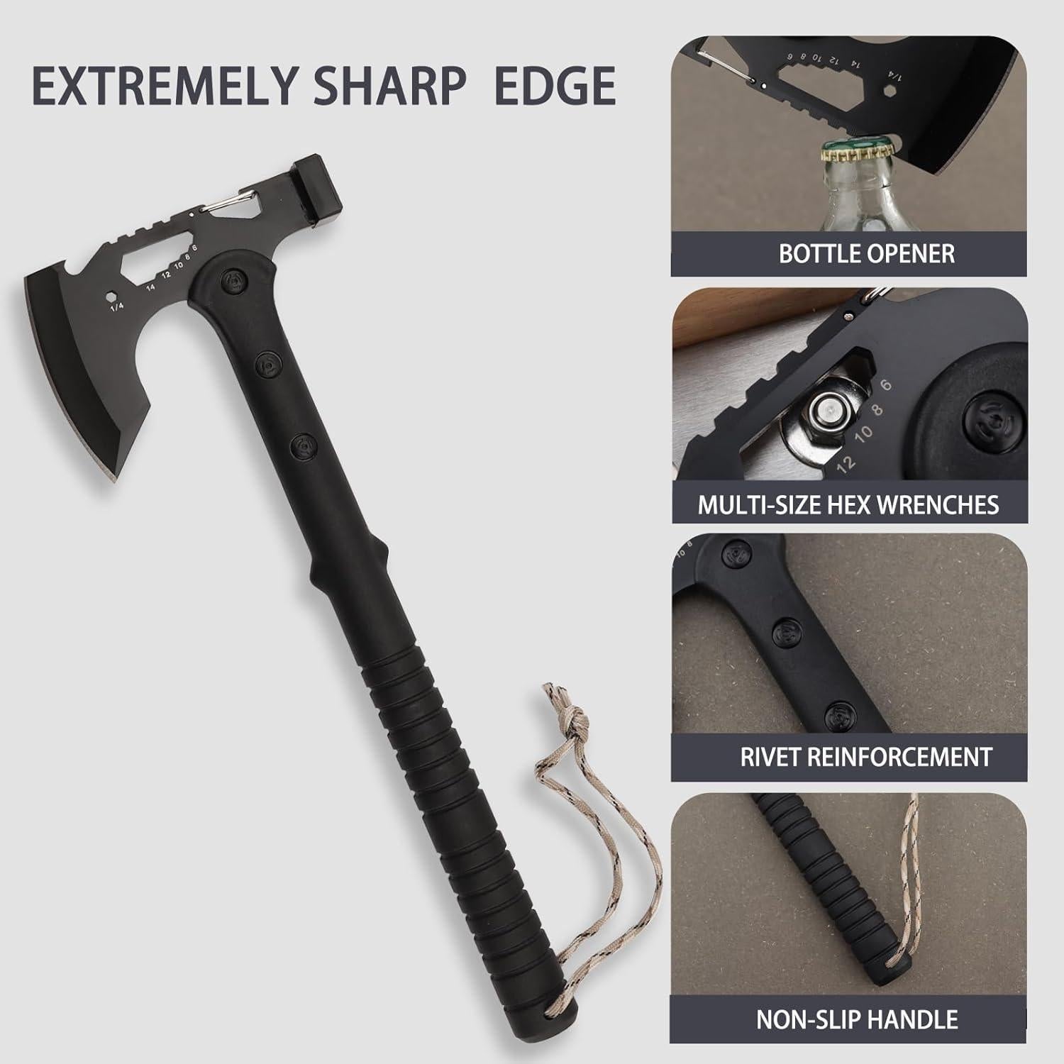 Hacha Táctica CHI SHANG de Acero Inoxidable con Funda Nylon