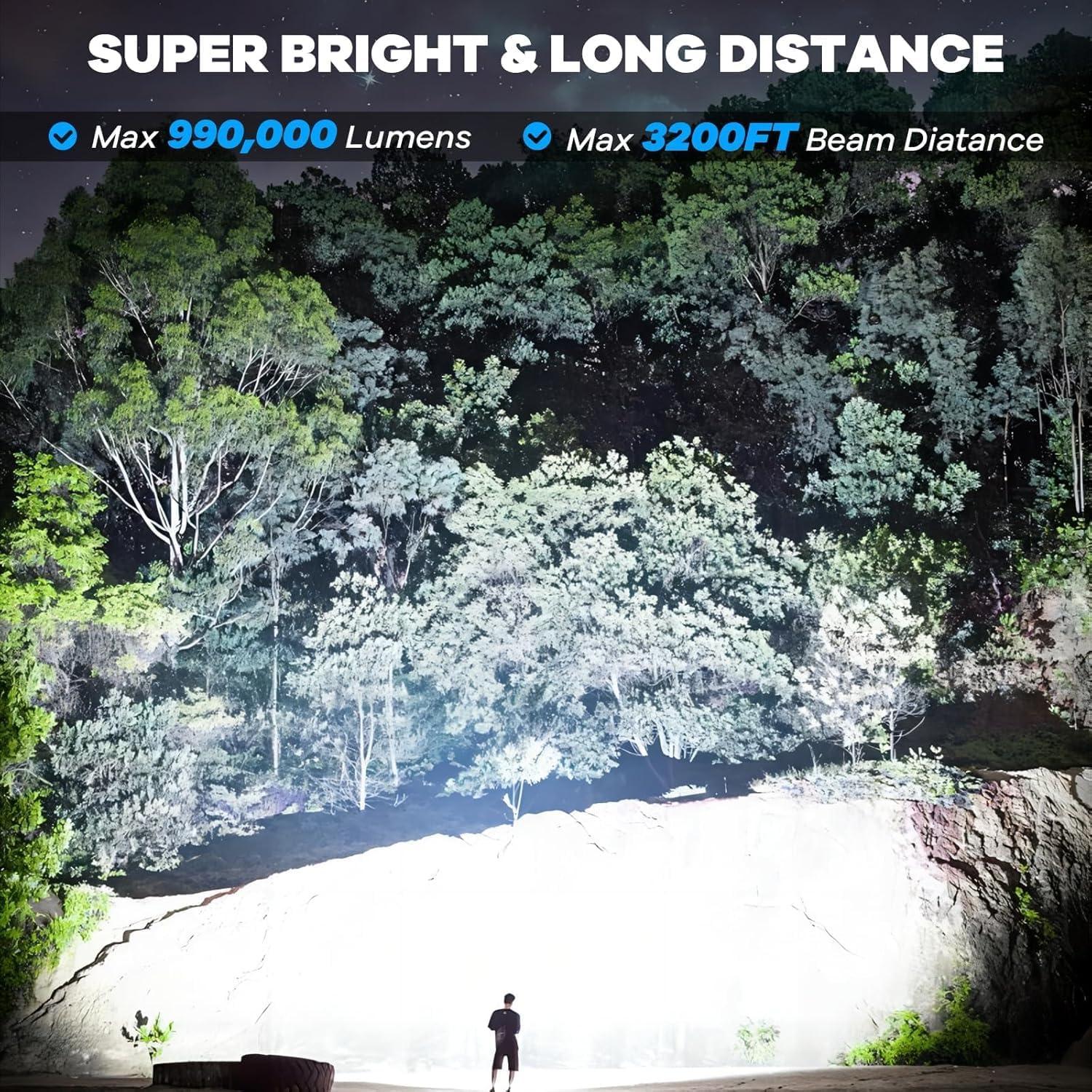 Linterna LED Recargable AURASEASON 90,000 Lumens IPX7 7 Modos