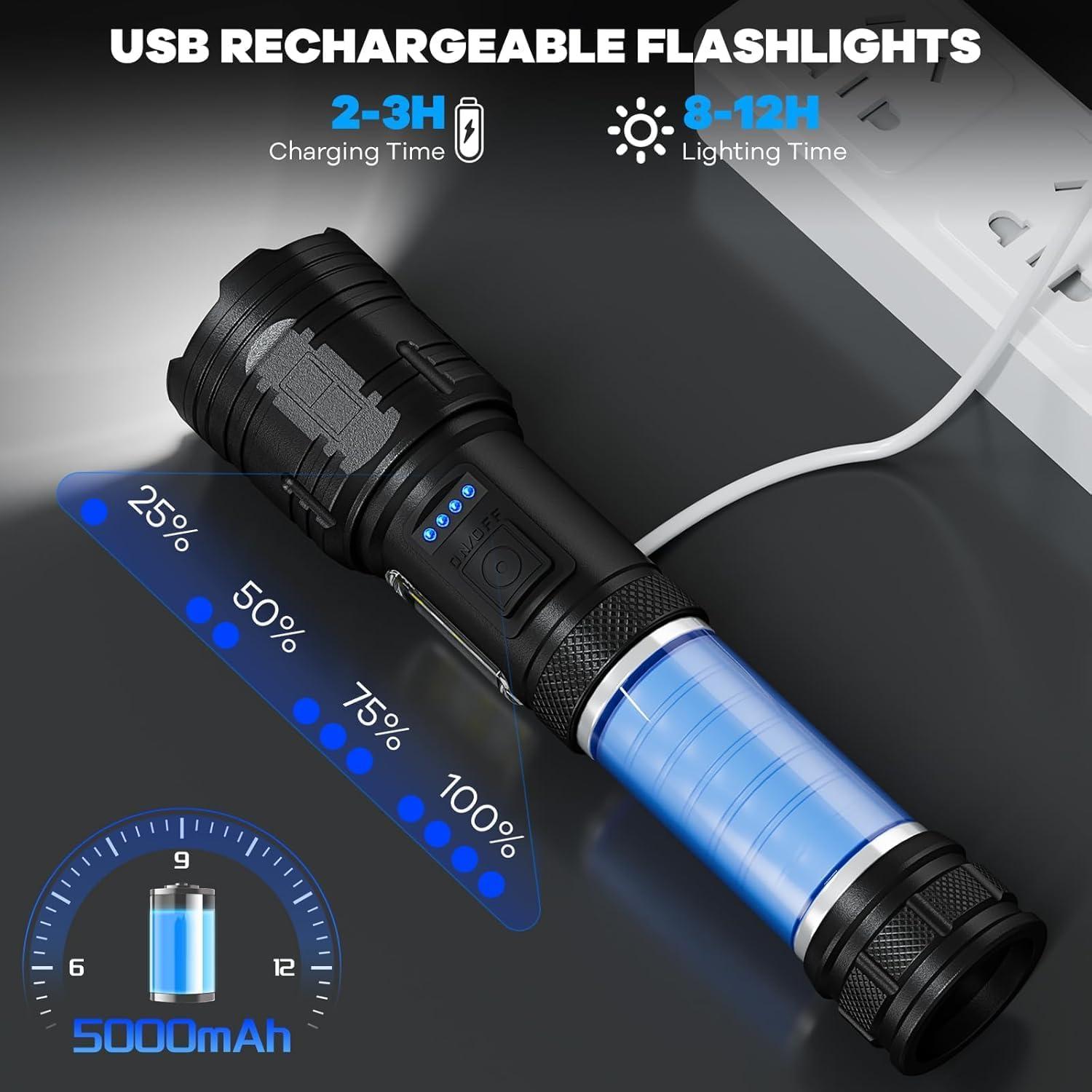 Linterna LED Recargable AURASEASON 90,000 Lumens IPX7 7 Modos