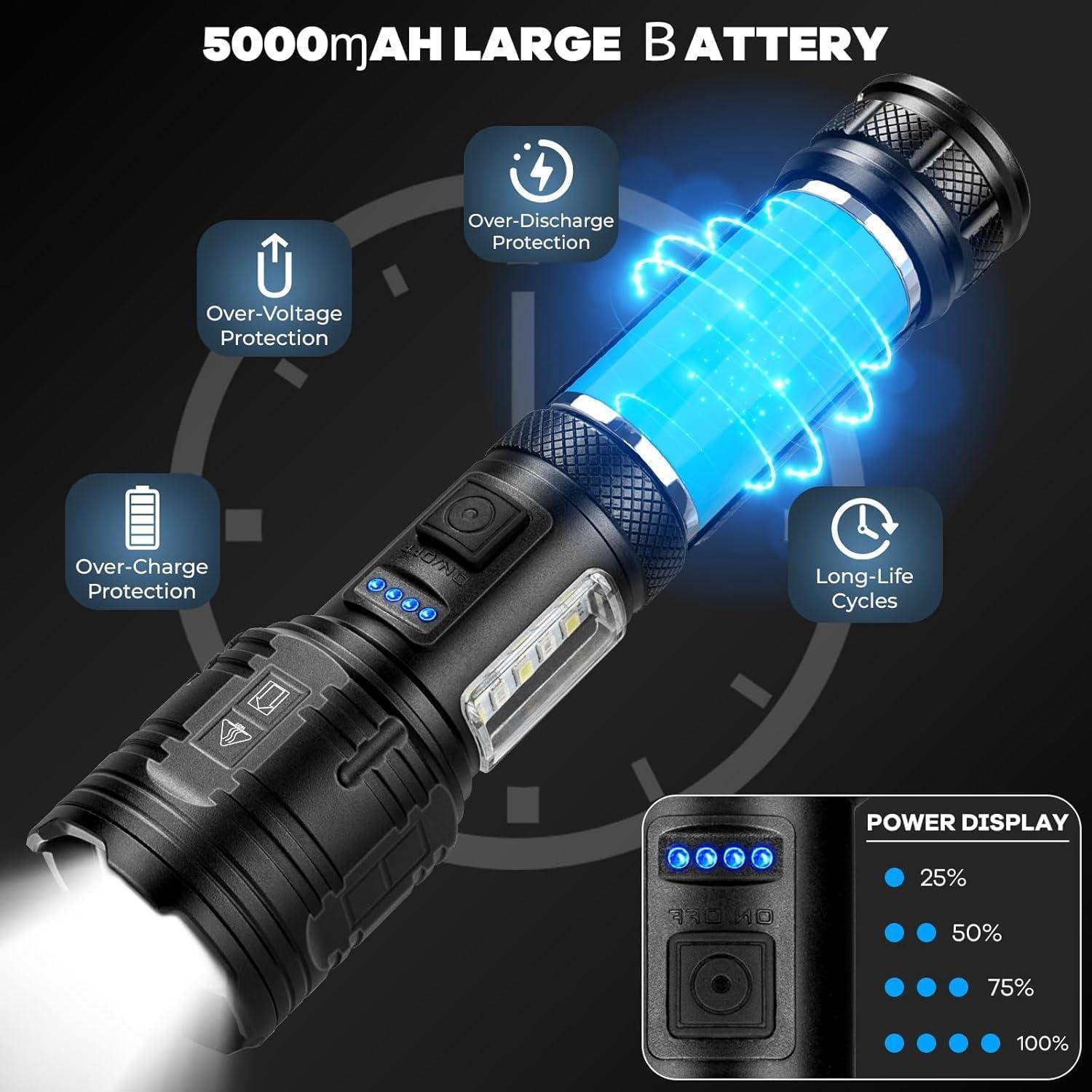 Linterna LED Recargable AURASEASON 90,000 Lumens IPX7 7 Modos