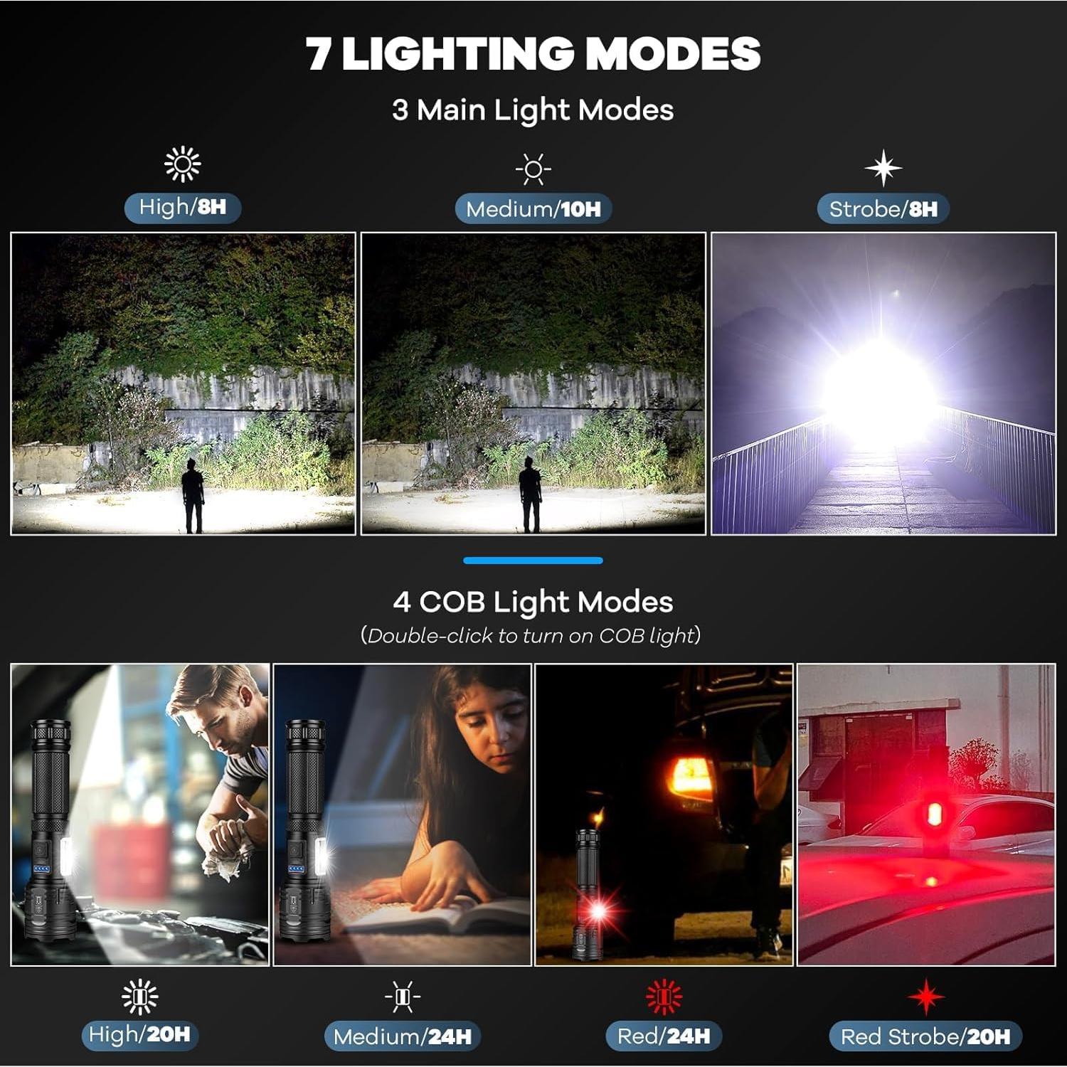 Linterna LED Recargable AURASEASON 90,000 Lumens IPX7 7 Modos