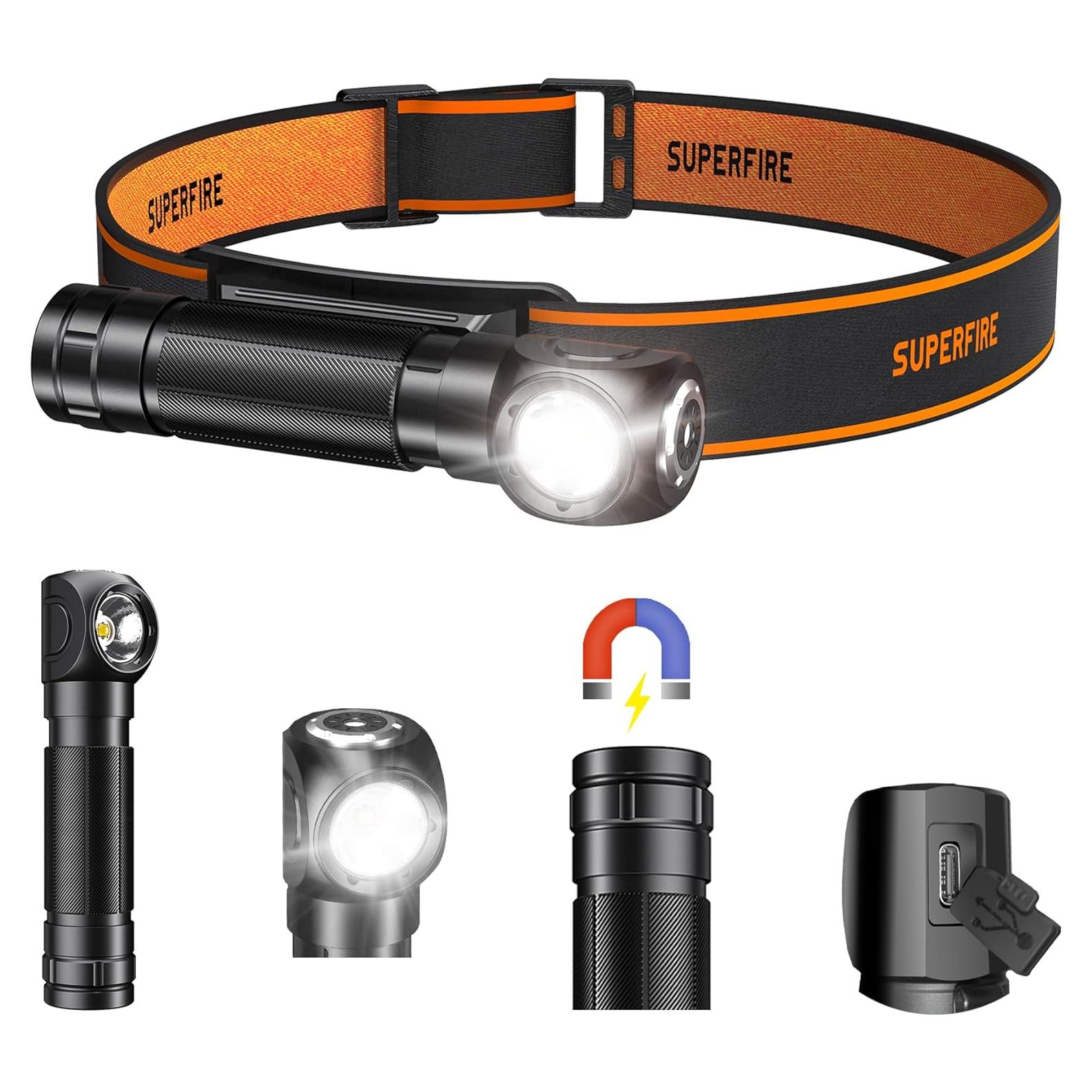 Linterna Frontal Recargable SuperFire TH04 600 Lúmenes 5 Modos