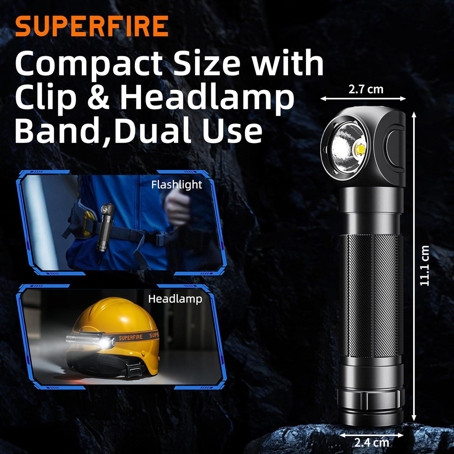 Linterna Frontal Recargable SuperFire TH04 600 Lúmenes 5 Modos