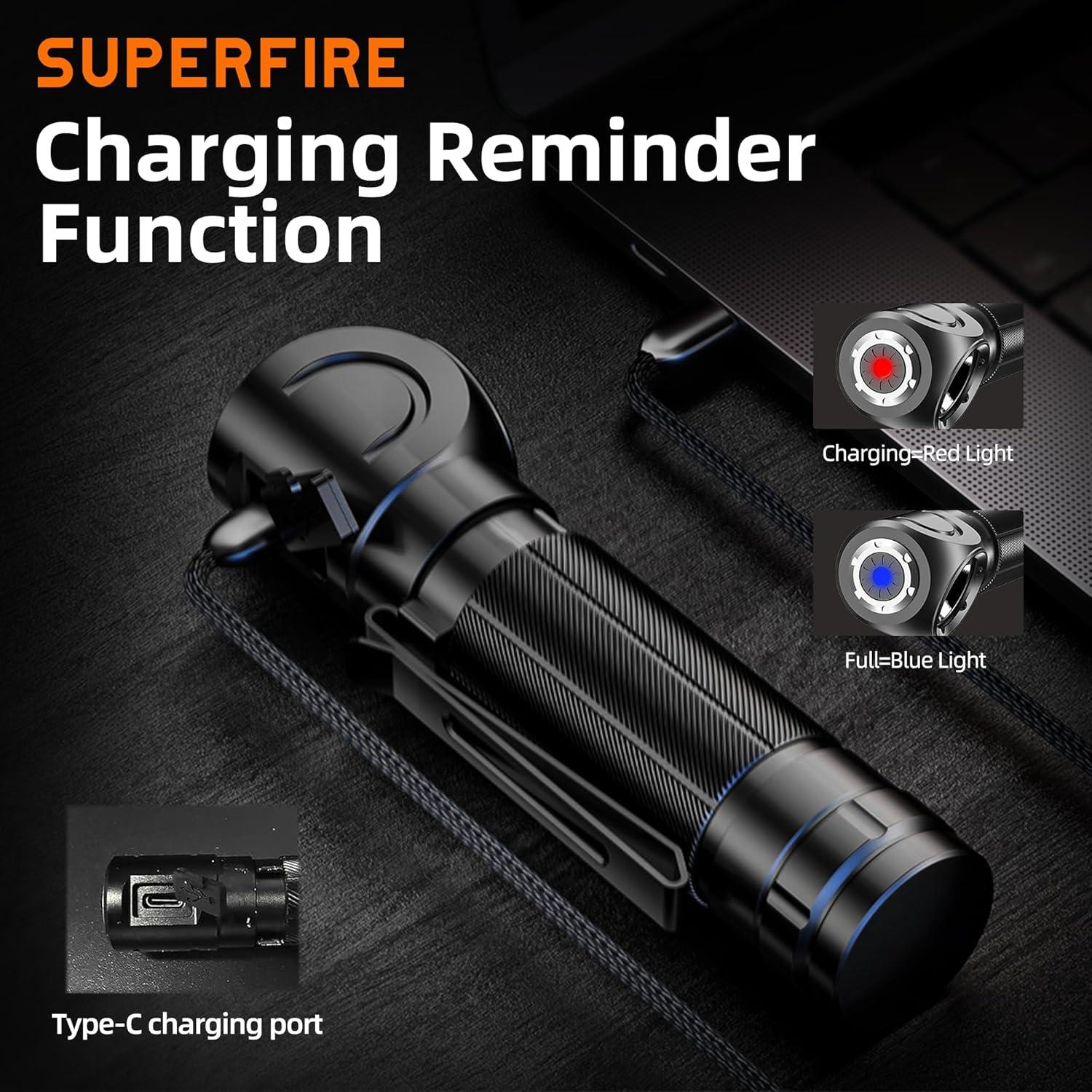 Linterna Frontal Recargable SuperFire TH04 600 Lúmenes 5 Modos