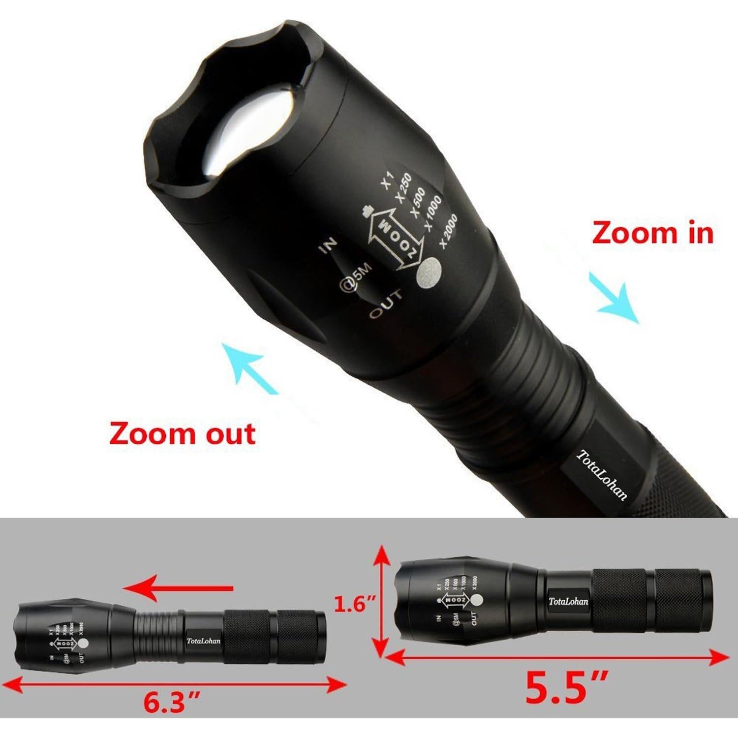 Linterna Táctica LED TotaLohan 2000 Lúmenes 2 Paquete