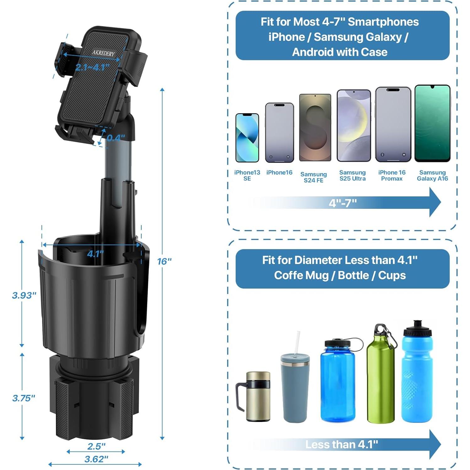 Soporte para teléfono de coche AKREDERY 2 en 1 ajustable negro