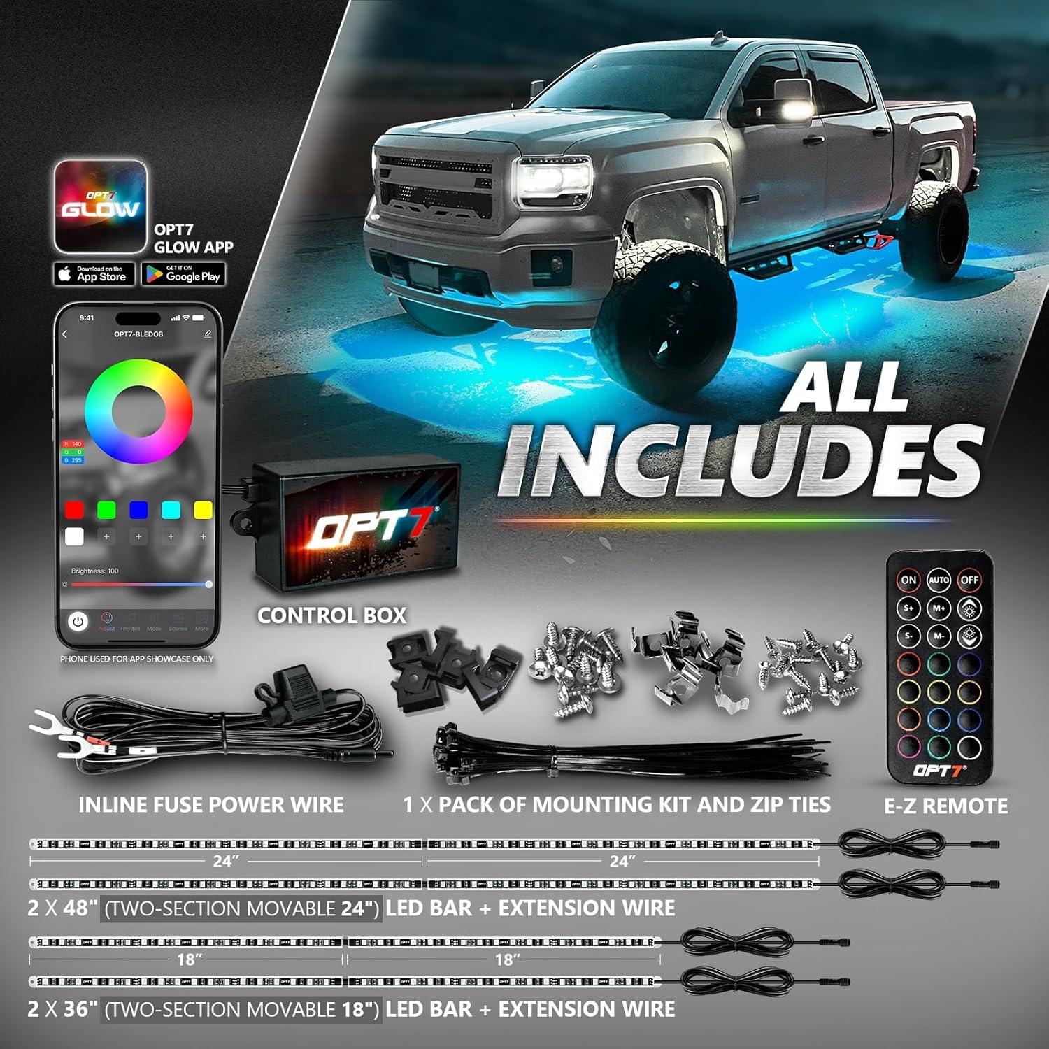 Kit de Luces LED Underglow OPT7 Aura Pro para Camiones RGB