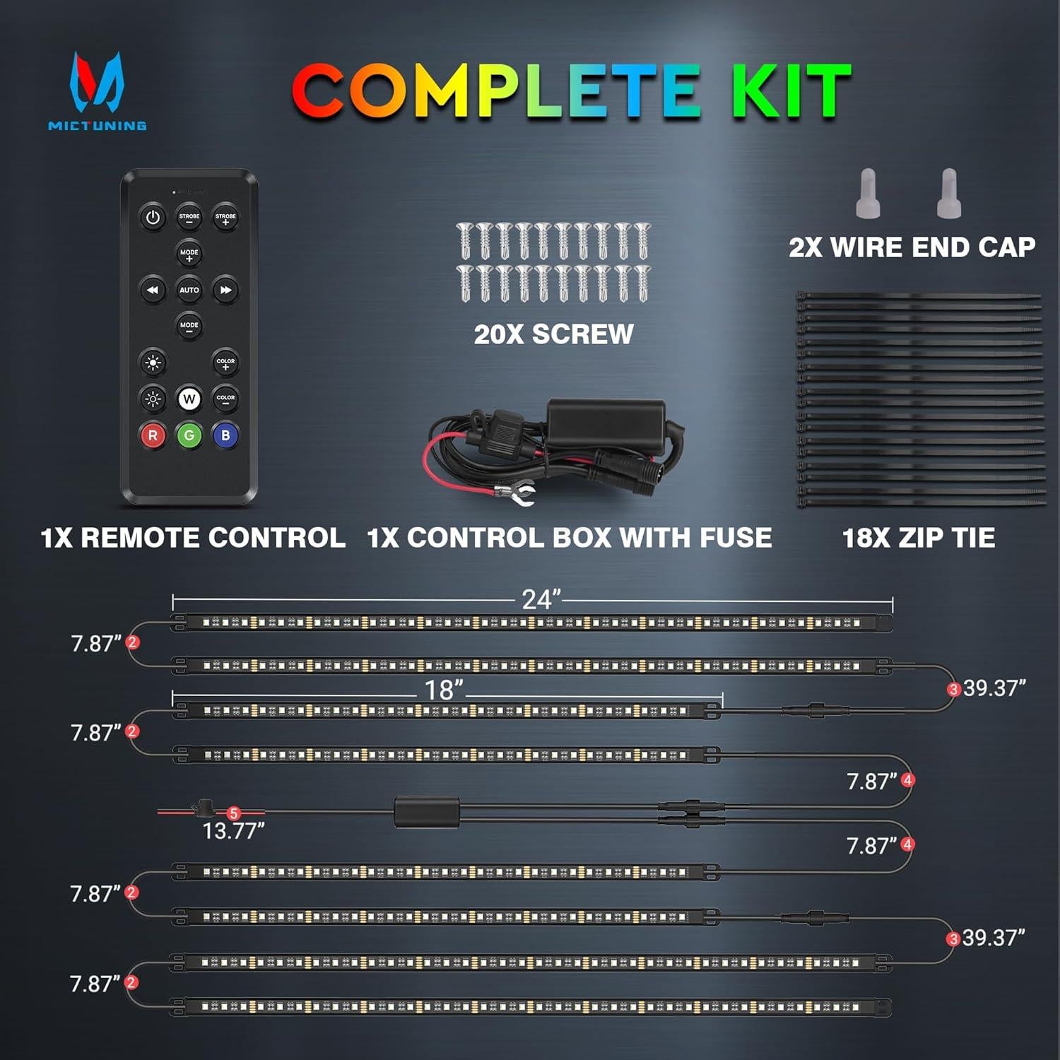 Luces de Acento Neon RGB+IC MICTUNING 8 Piezas 12V