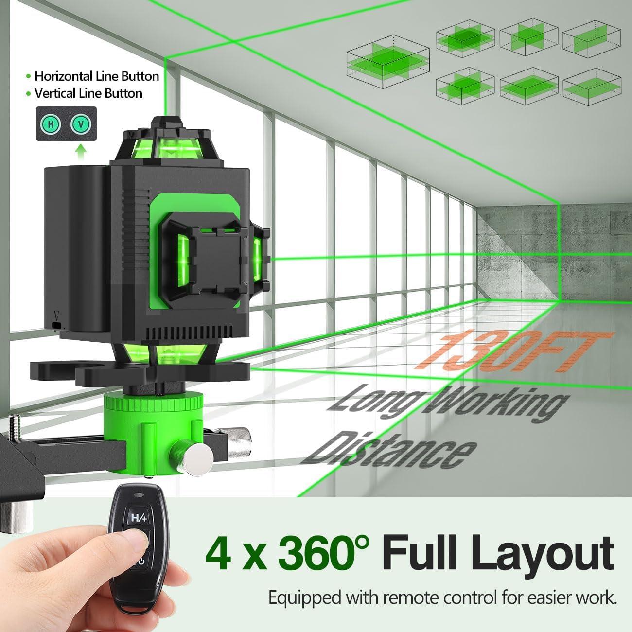 Nivel Láser Housolution 4D Verde 360° Autonivelante 130Ft