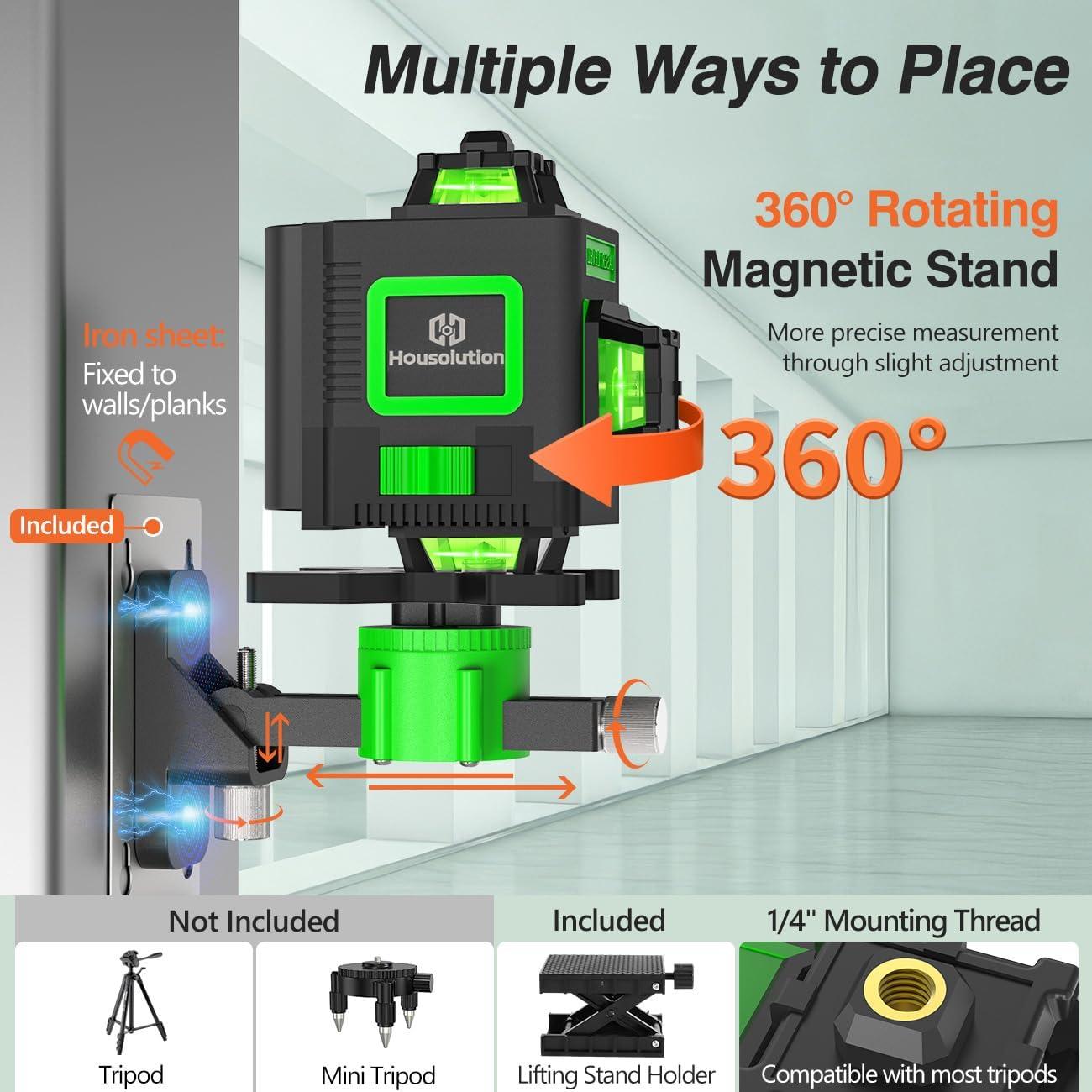 Nivel Láser Housolution 4D Verde 360° Autonivelante 130Ft