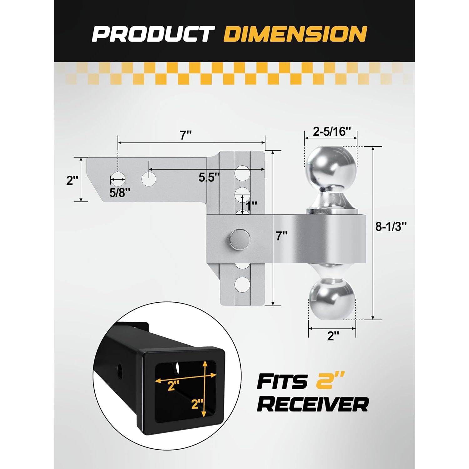 Enganche de Remolque Ajustable RETRUE 2" Aluminio 12,500 lbs