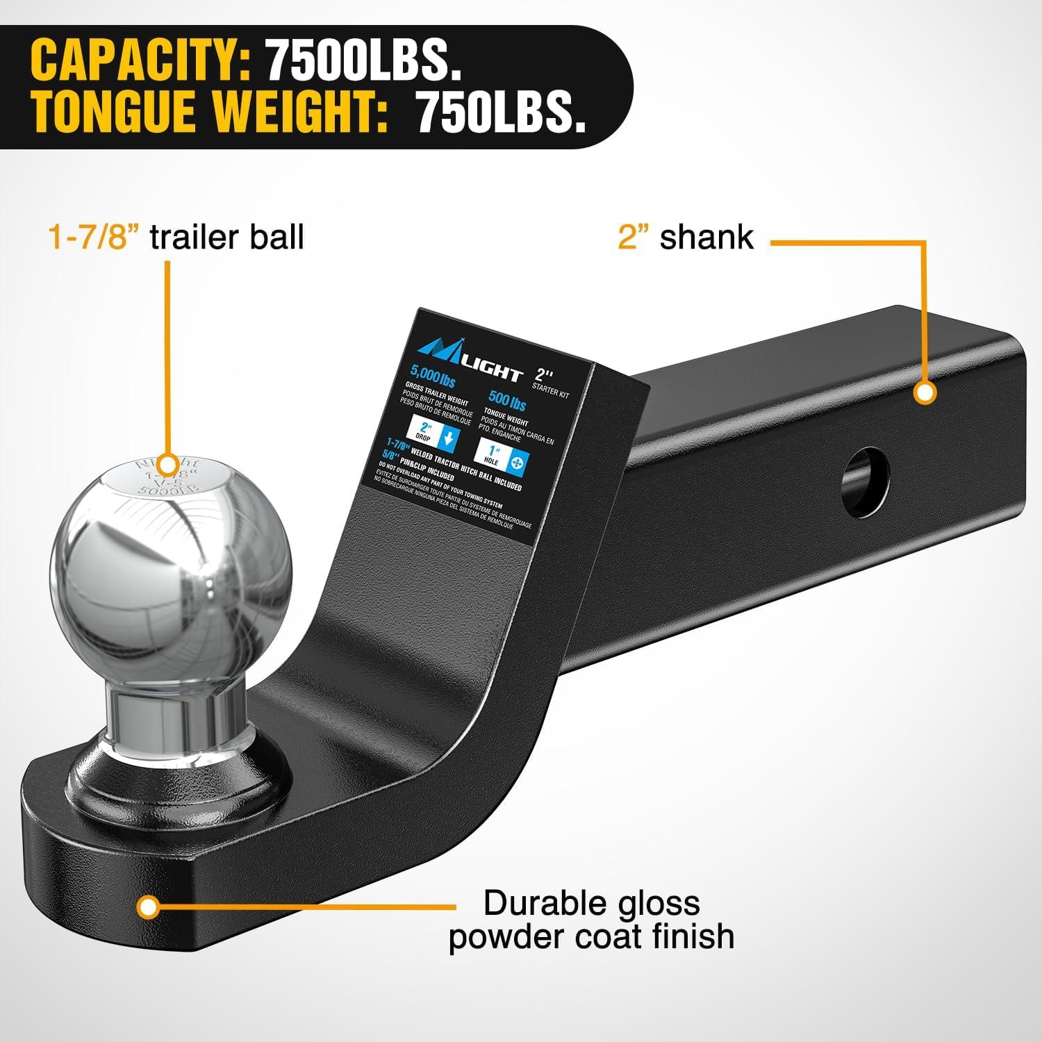 Montaje de enganche de remolque Nilight 92211B con bola 4.76 cm
