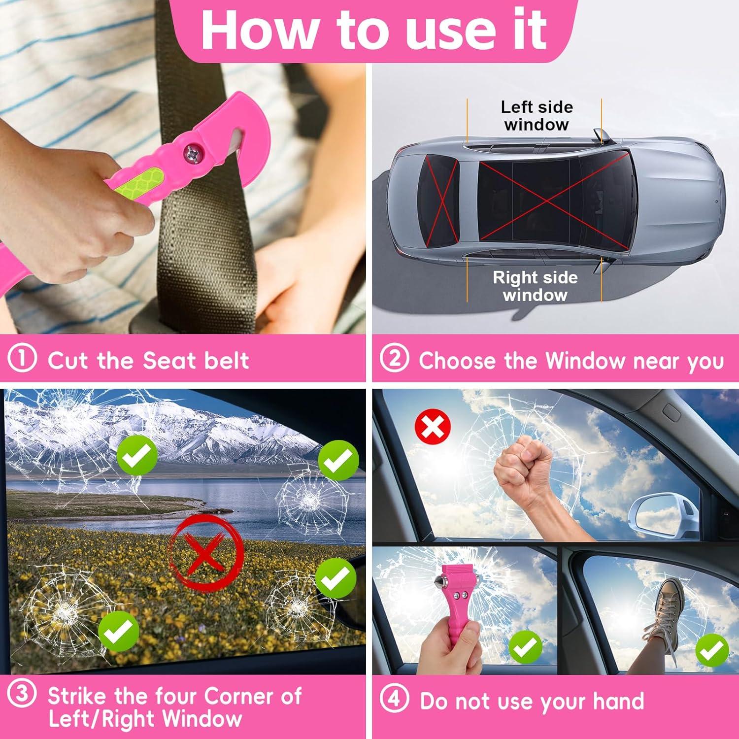 Martillo de Seguridad para Automóvil Yiader AQC02 2 en 1 Rosa