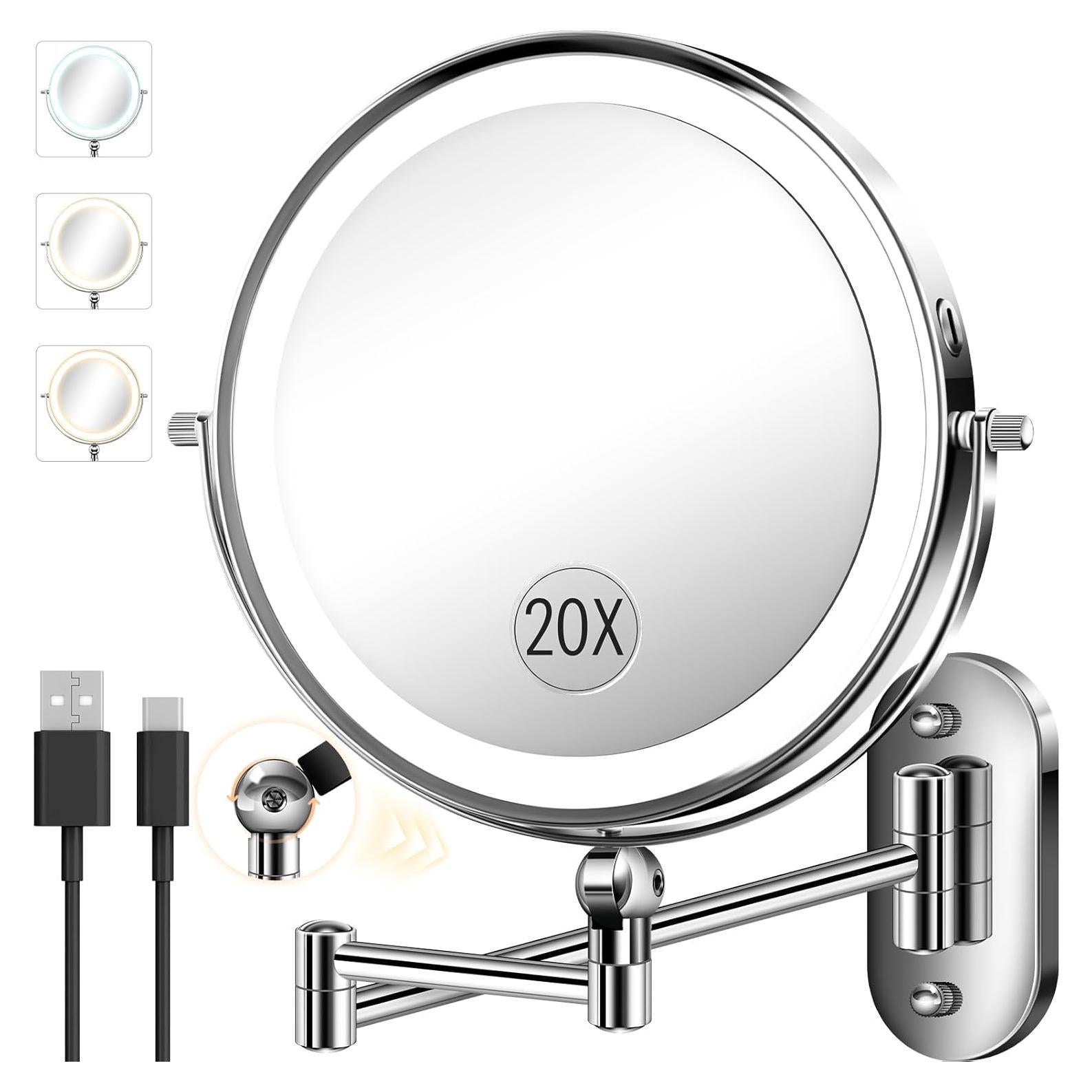 Espejo de Maquillaje Montado en Pared vpu 22.86 cm Doble Cara 20X/1X