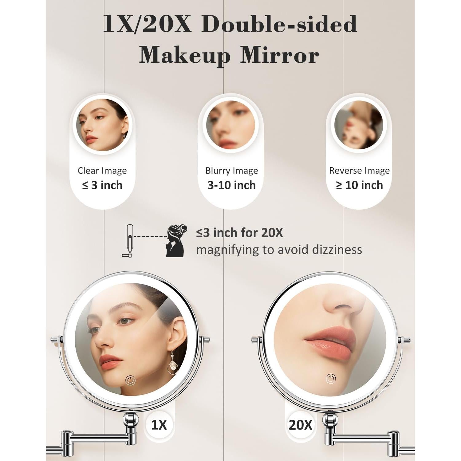 Espejo de Maquillaje Montado en Pared vpu 22.86 cm Doble Cara 20X/1X