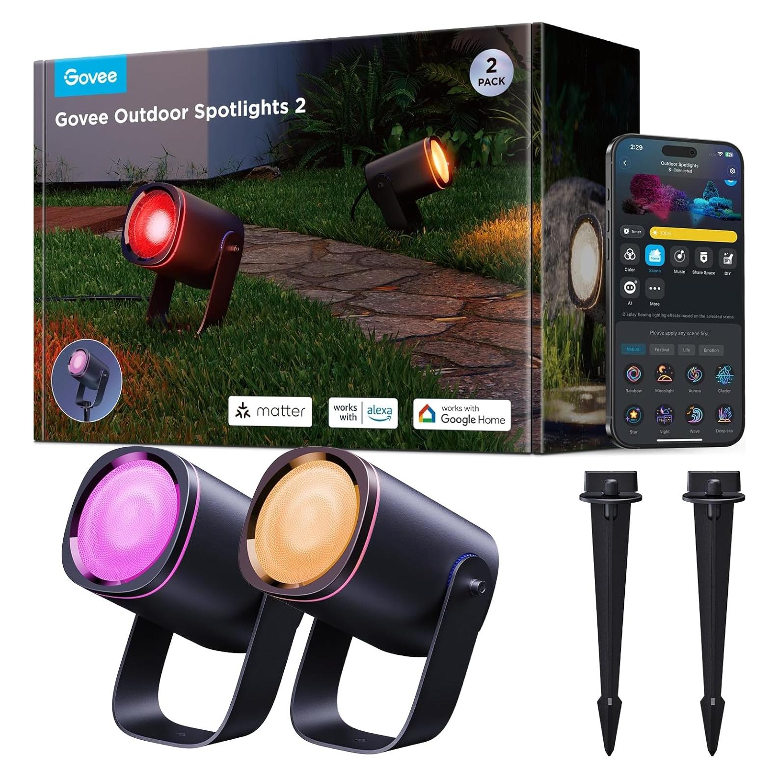 Govee Luces Spot Exteriores IP67, Paquete de 2, RGBWIC