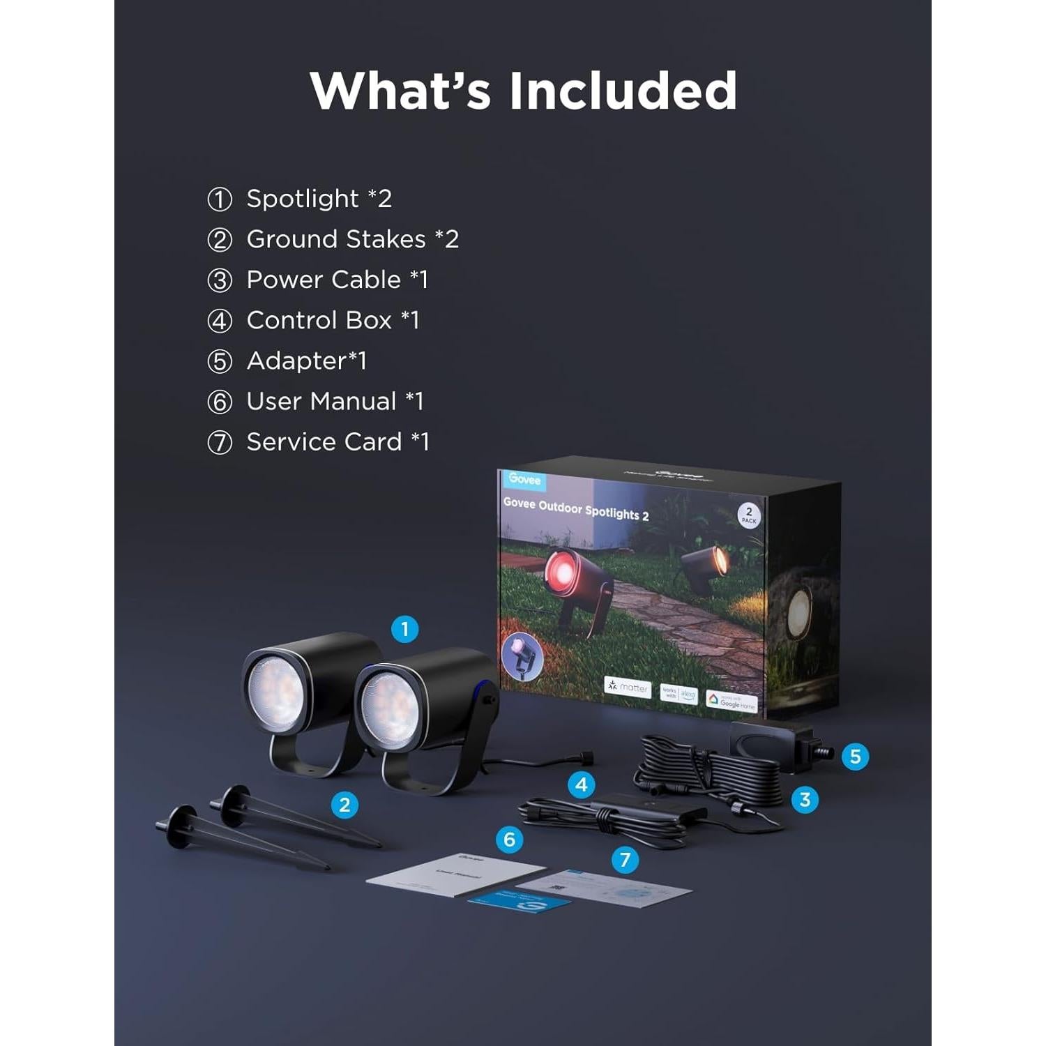 Govee Luces Spot Exteriores IP67, Paquete de 2, RGBWIC