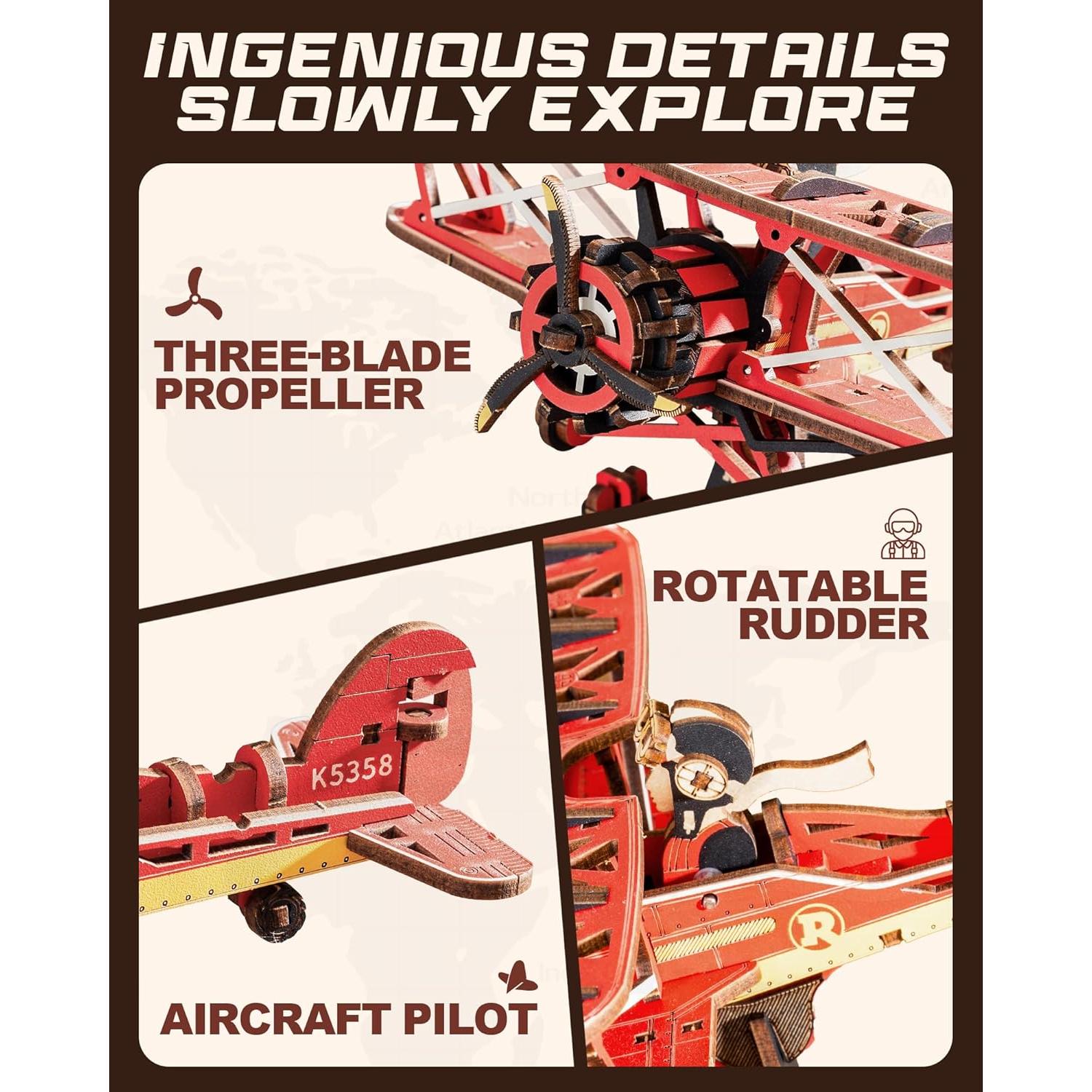 Rompecabezas 3D de Madera ROKR Biplano Gladiador 163 Piezas