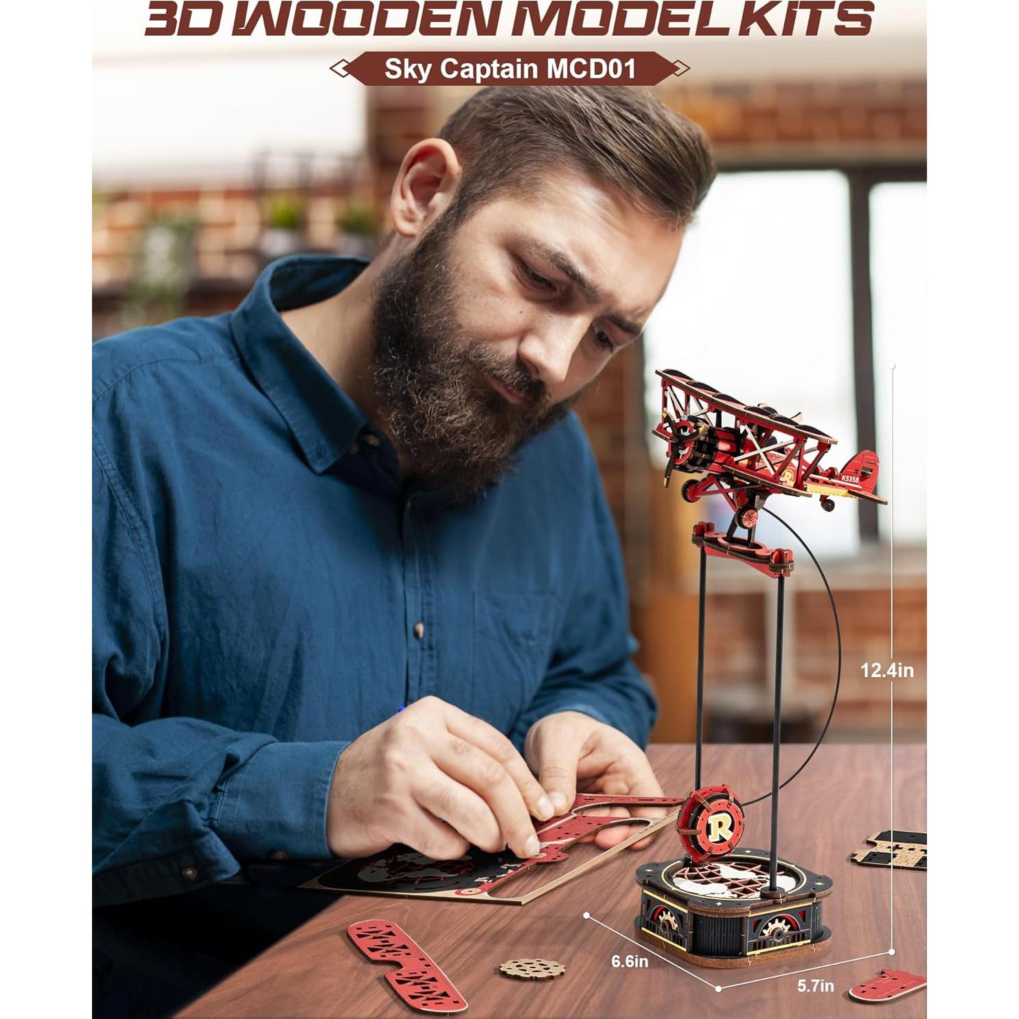 Rompecabezas 3D de Madera ROKR Biplano Gladiador 163 Piezas