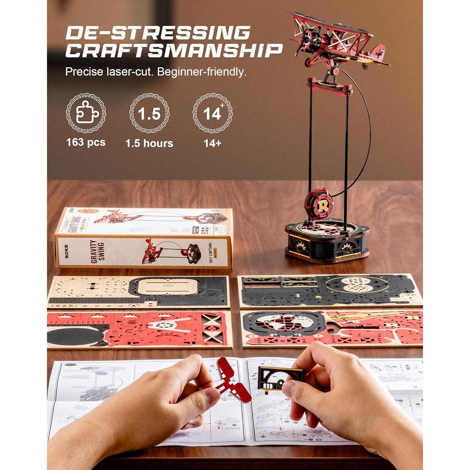 Rompecabezas 3D de Madera ROKR Biplano Gladiador 163 Piezas