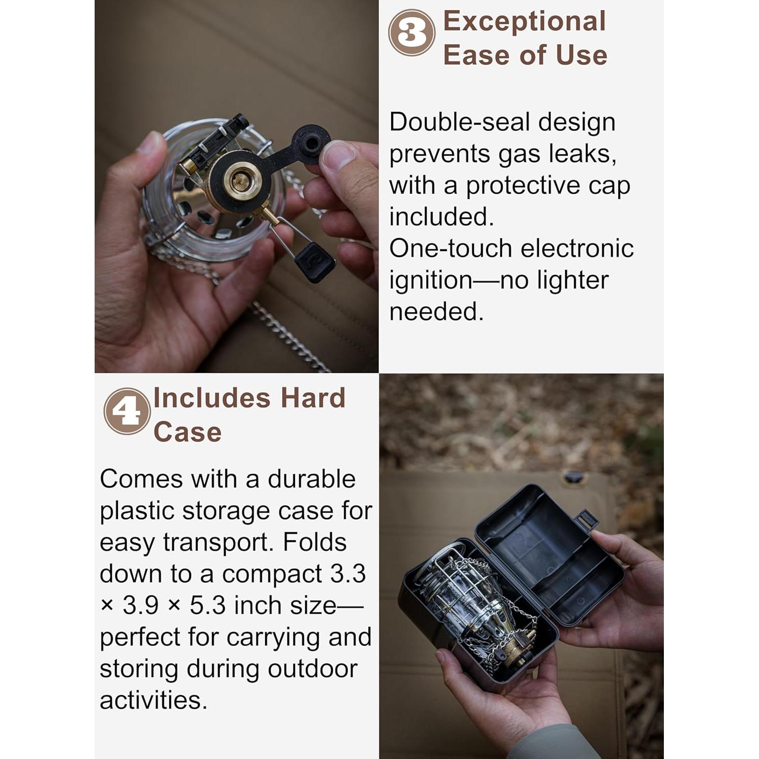 Linterna de Gas Campingmoon T-4 Portátil 40 LUX Ajustable