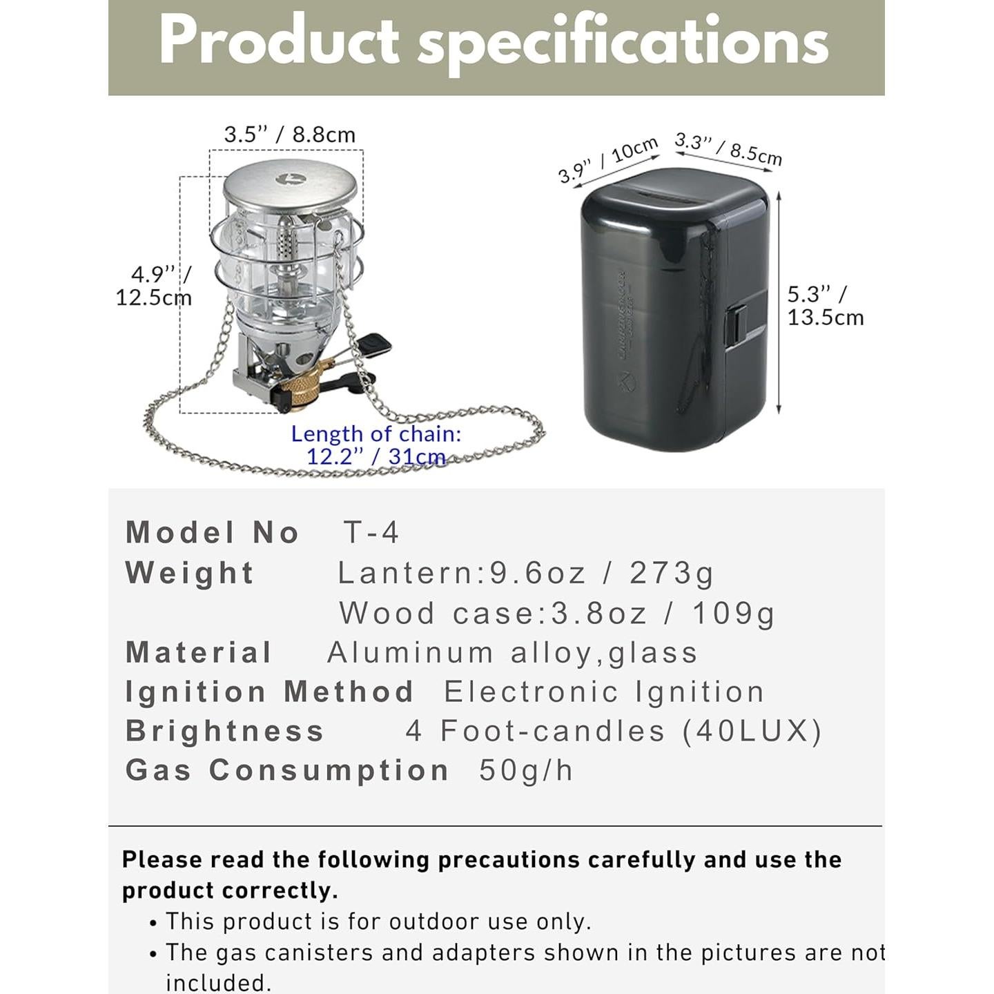 Linterna de Gas Campingmoon T-4 Portátil 40 LUX Ajustable
