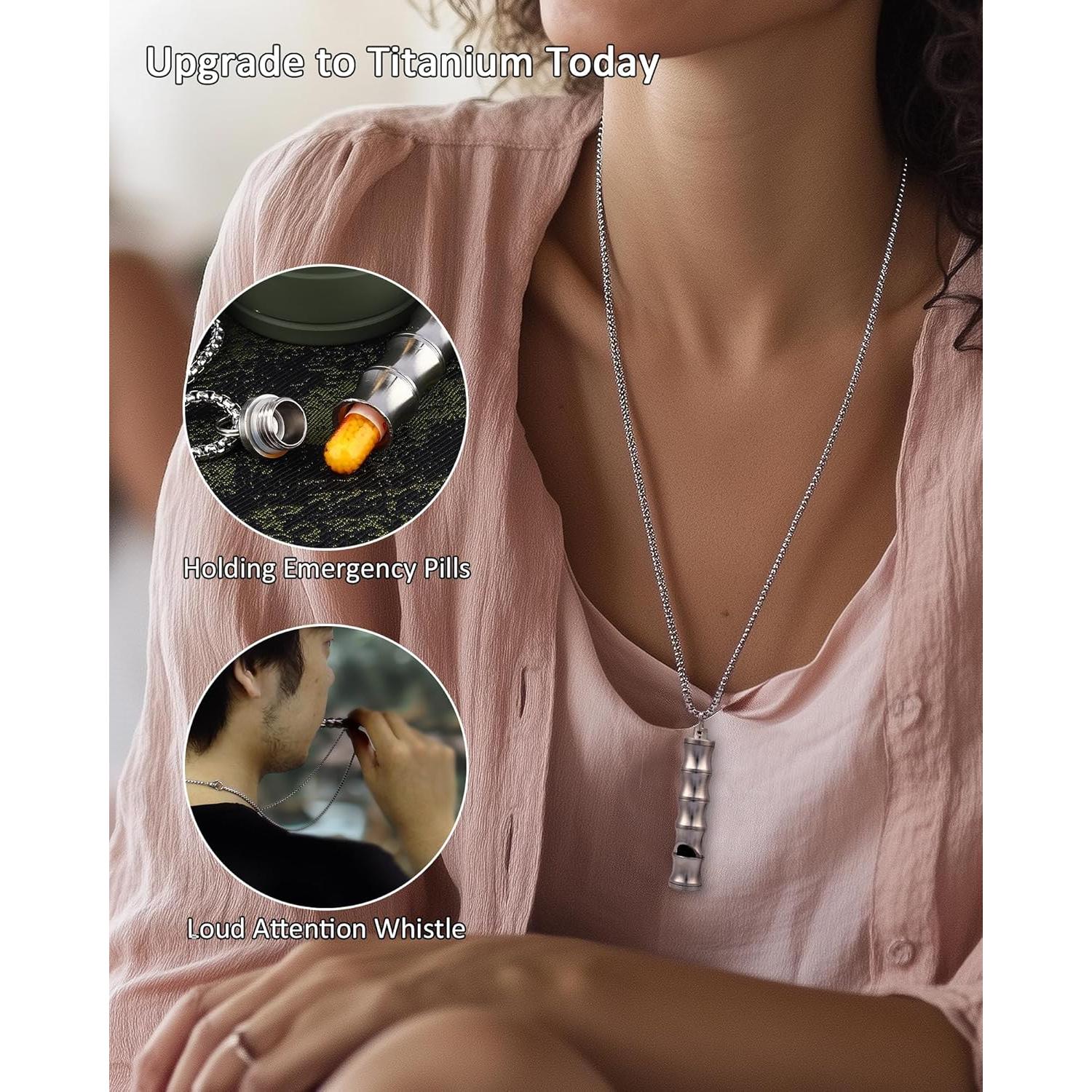 Collar Portapíldoras y Silbato de Titanio PJYTAC EDC