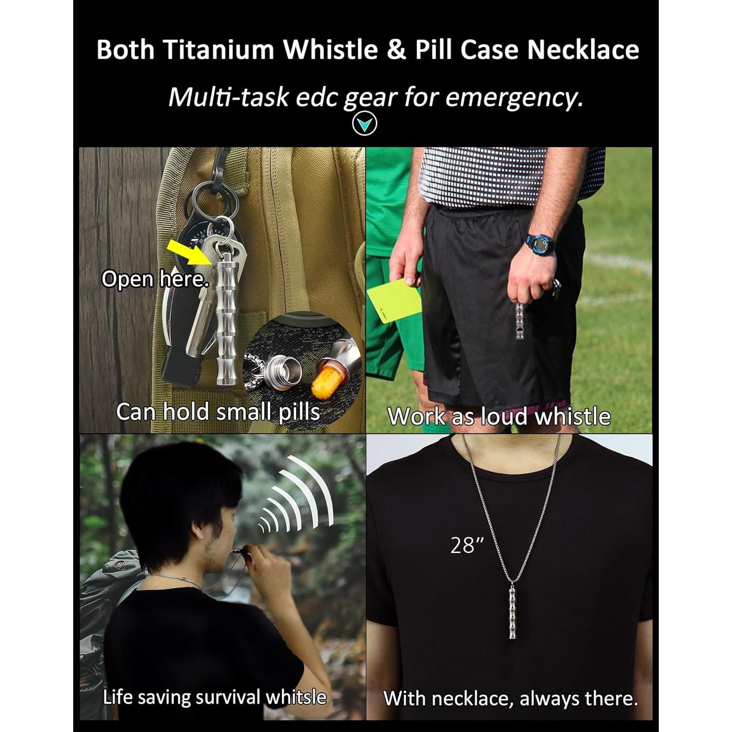 Collar Portapíldoras y Silbato de Titanio PJYTAC EDC