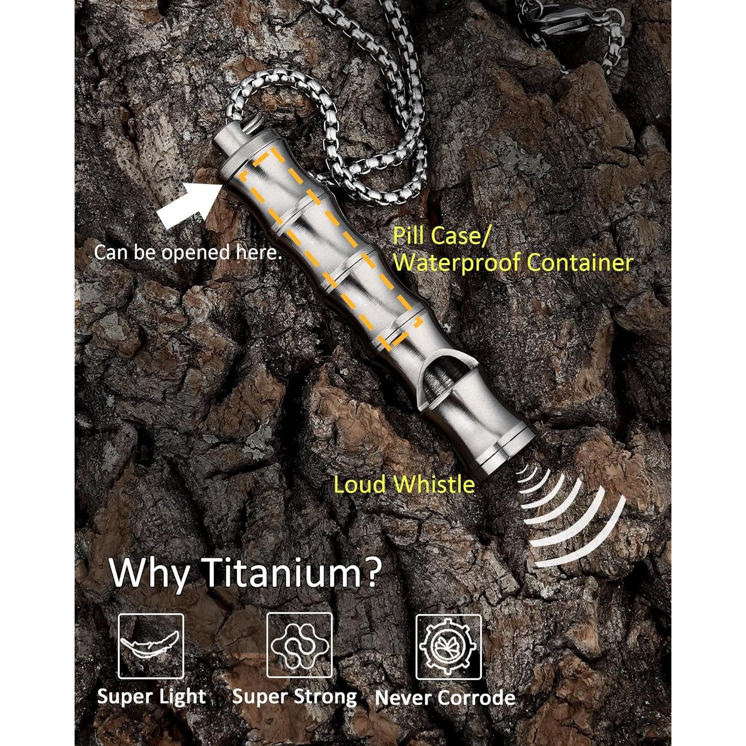 Collar Portapíldoras y Silbato de Titanio PJYTAC EDC