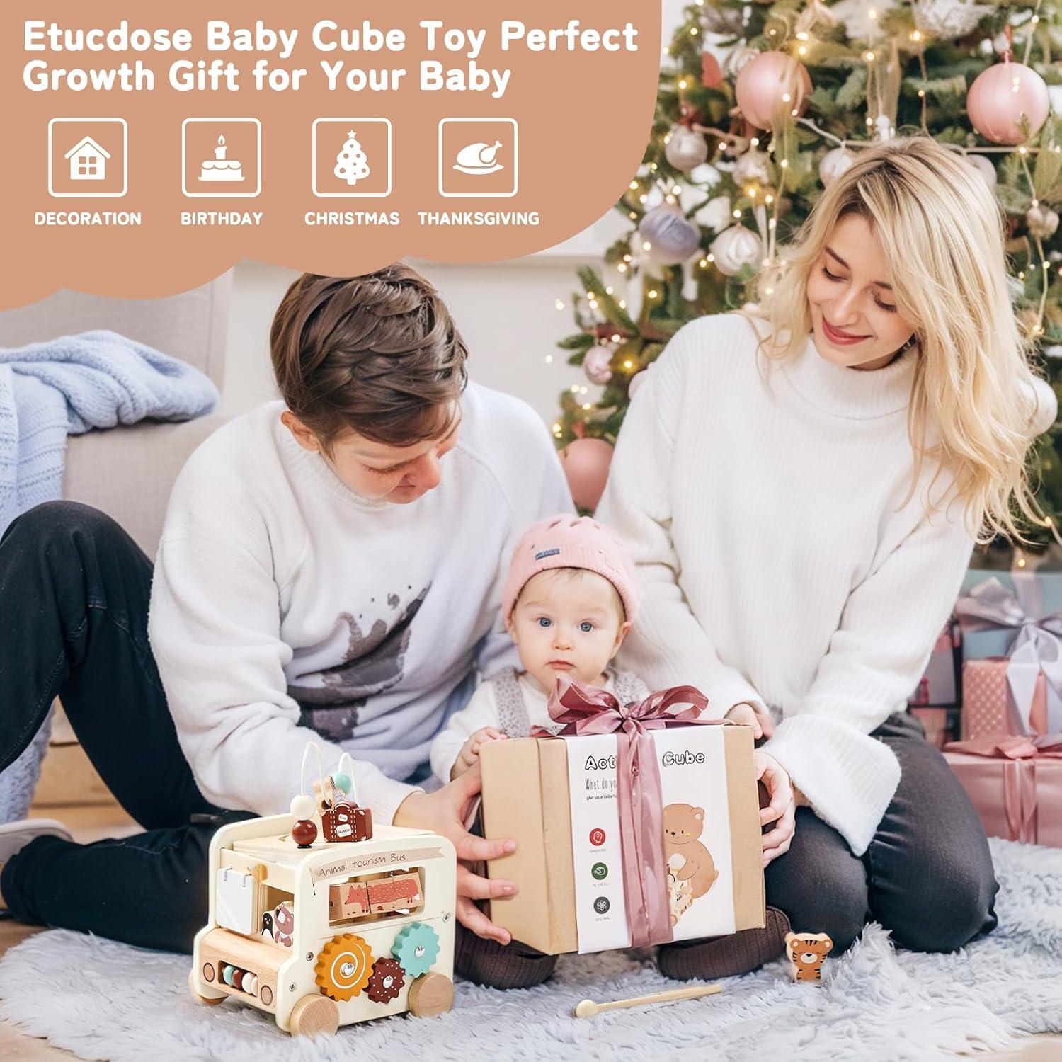 Cubo de Actividad de Madera 8-en-1 Etucdose Autobús Beige