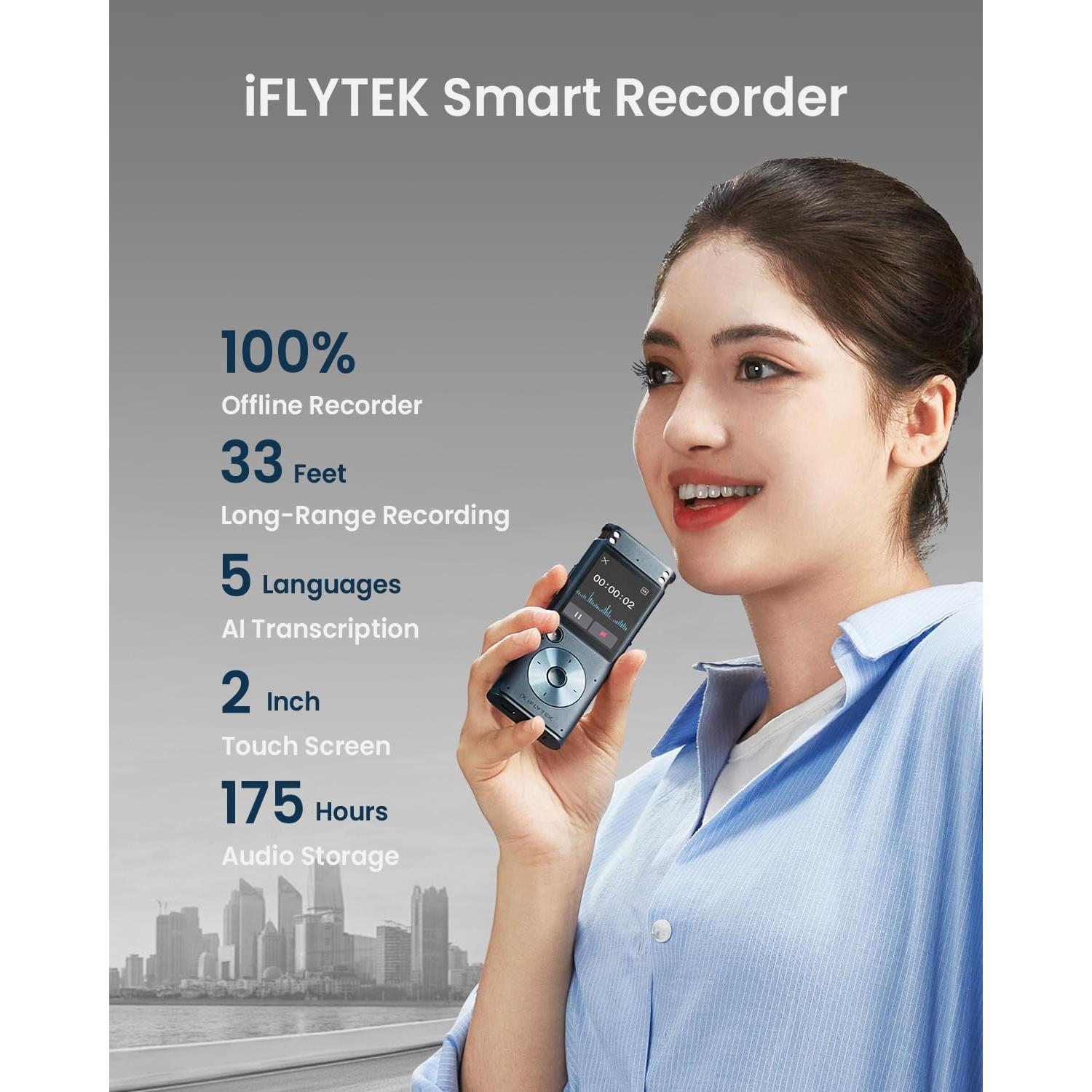 Grabadora de Voz AI iFLYTEK 302P con Transcripción y Reproducción