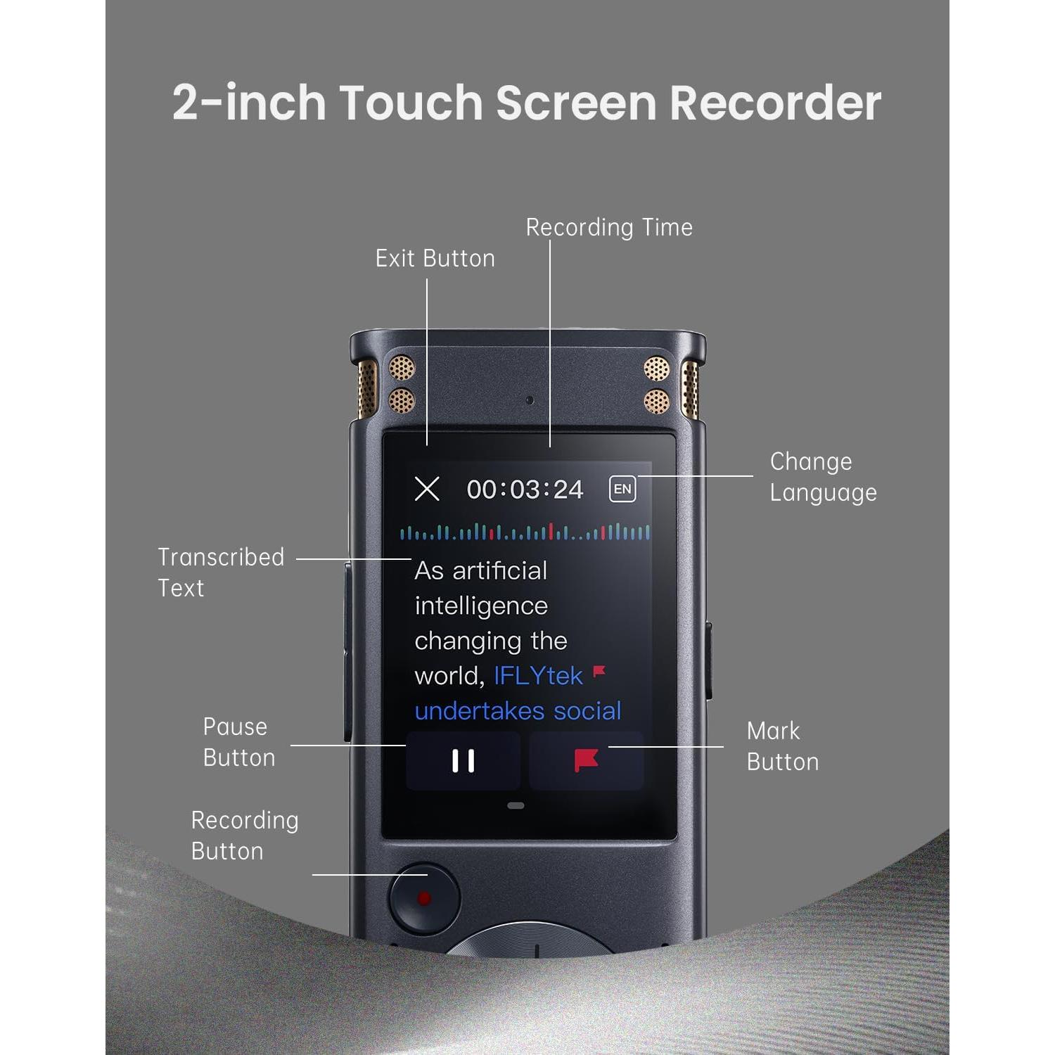 Grabadora de Voz AI iFLYTEK 302P con Transcripción y Reproducción