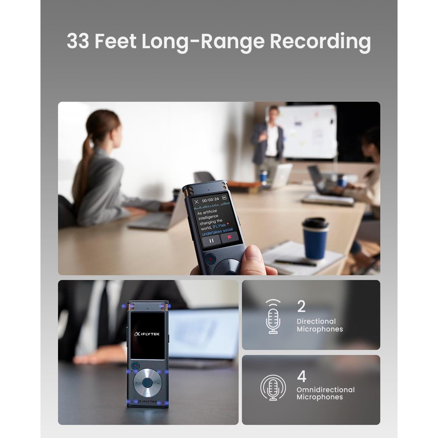 Grabadora de Voz AI iFLYTEK 302P con Transcripción y Reproducción