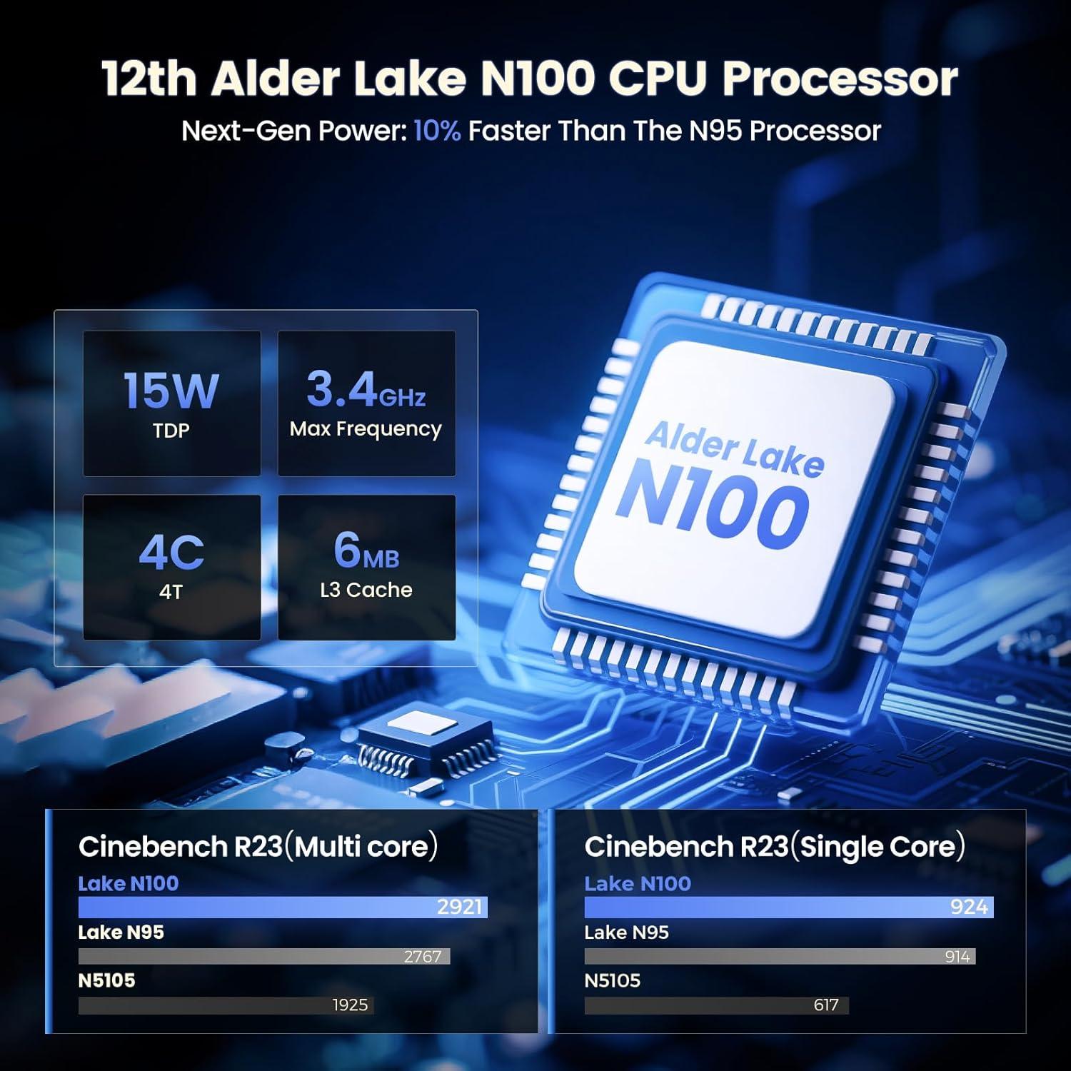 Mini PC Trycoo WI6 N100, 16GB RAM, 512GB SSD, 4K Triple Pantalla