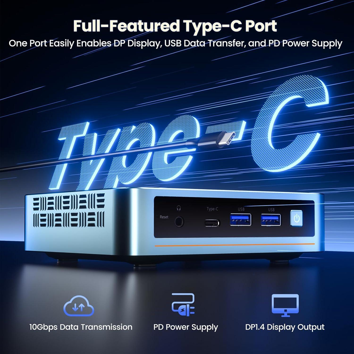 Mini PC Trycoo WI6 N100, 16GB RAM, 512GB SSD, 4K Triple Pantalla