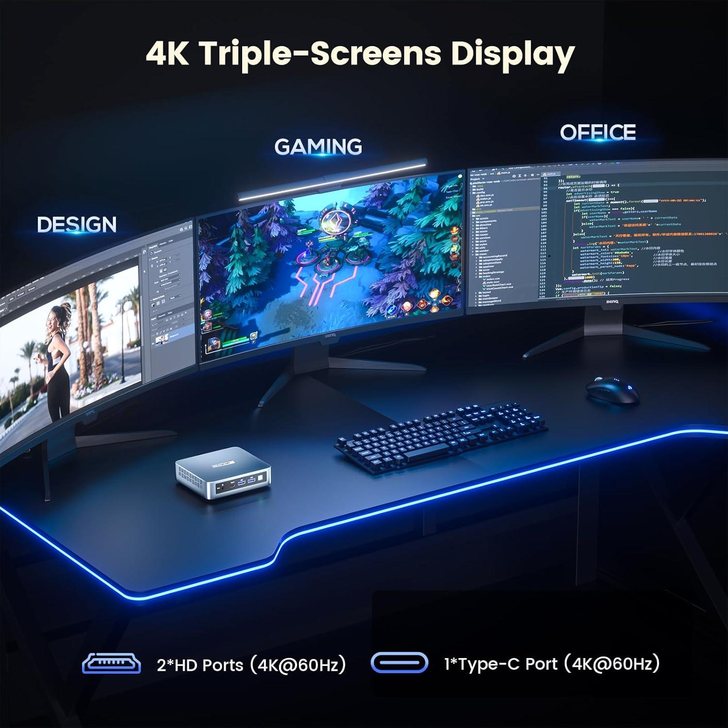 Mini PC Trycoo WI6 N100, 16GB RAM, 512GB SSD, 4K Triple Pantalla