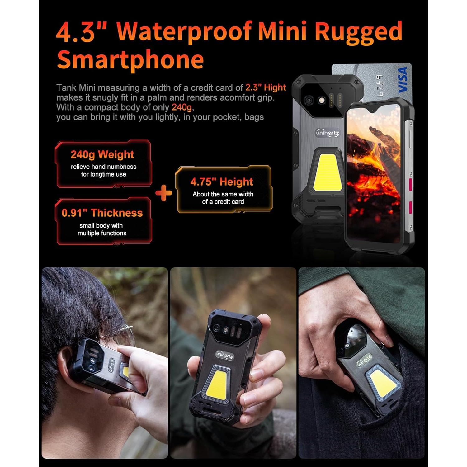 Teléfono Inteligente Resistente al Agua Tank Mini 4.3" 15GB RAM 256GB