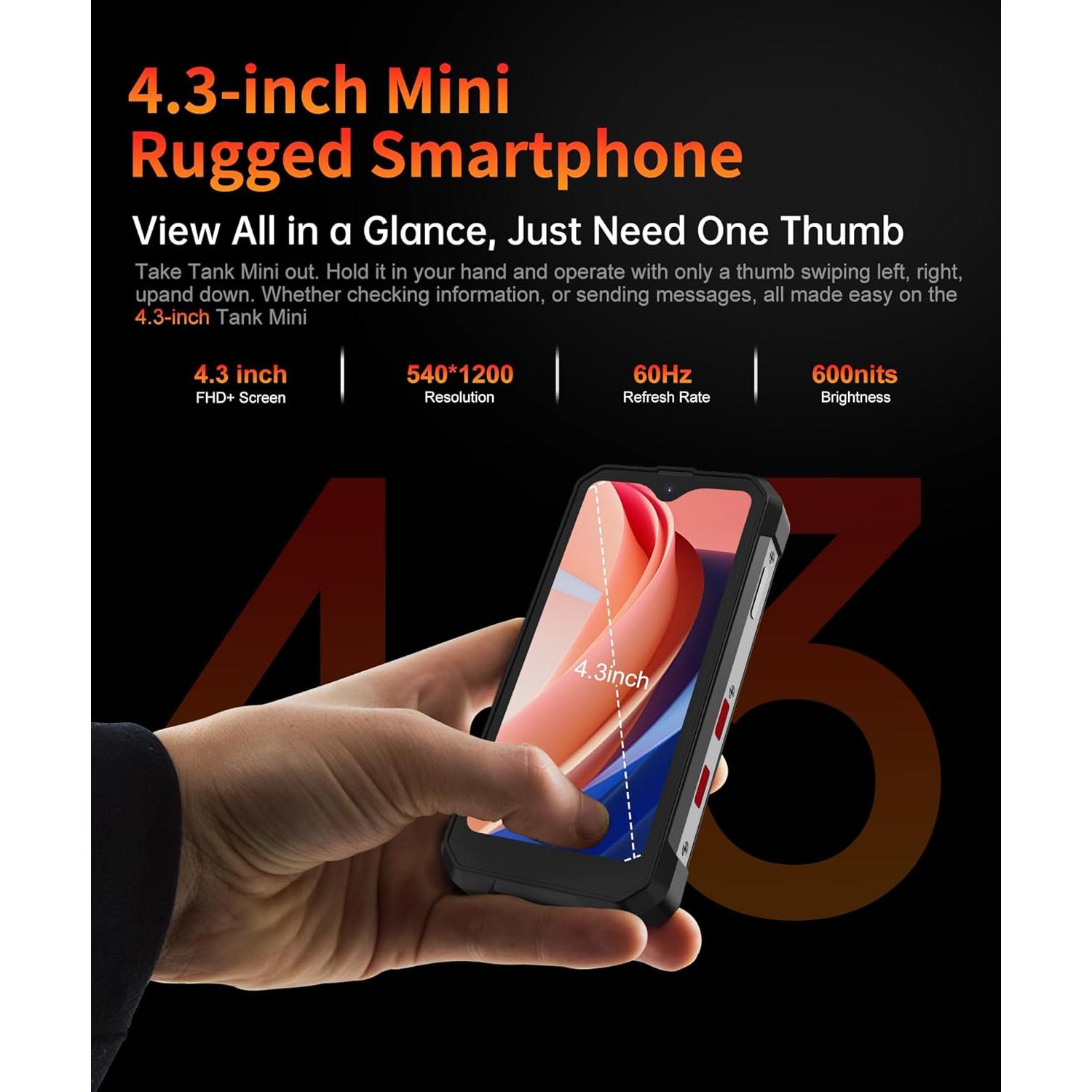 Teléfono Inteligente Resistente al Agua Tank Mini 4.3" 15GB RAM 256GB