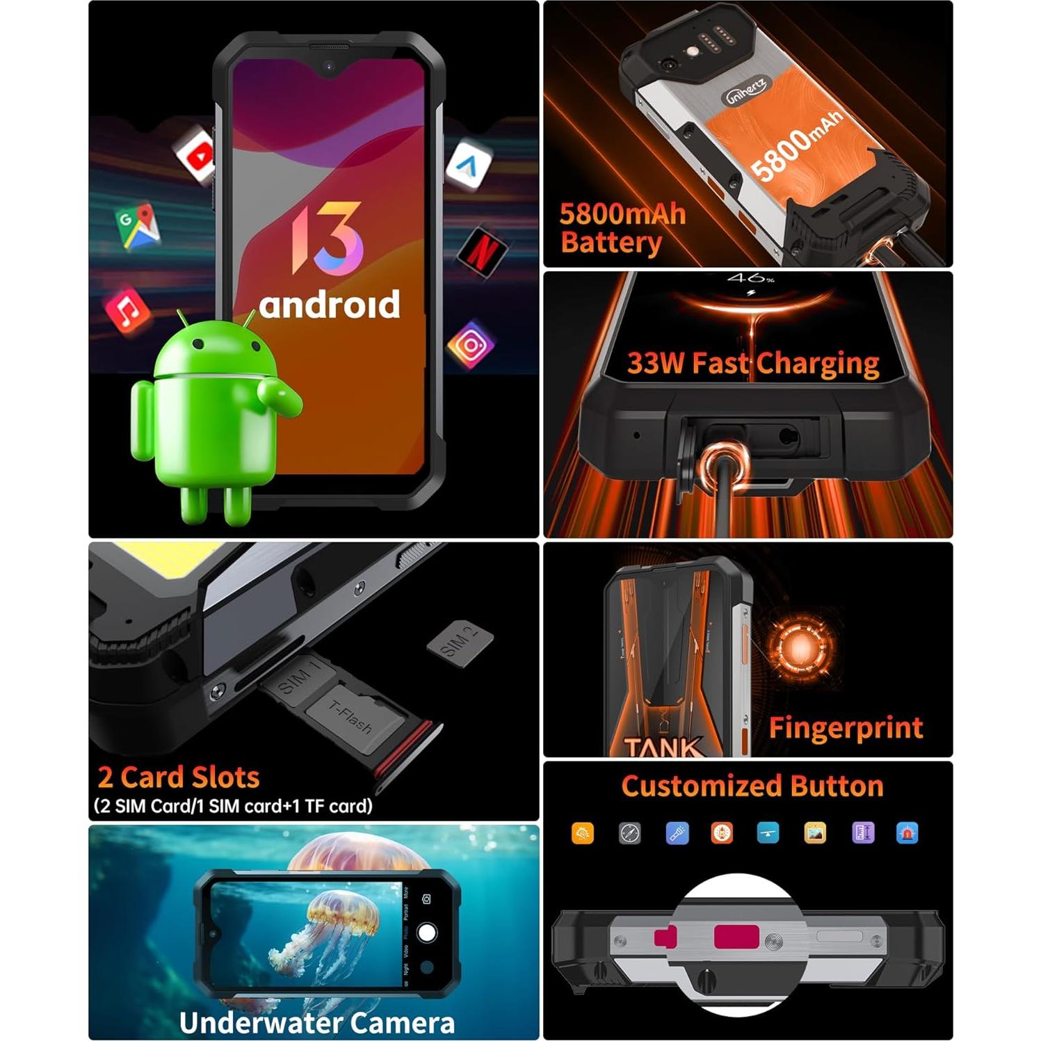 Teléfono Inteligente Resistente al Agua Tank Mini 4.3" 15GB RAM 256GB