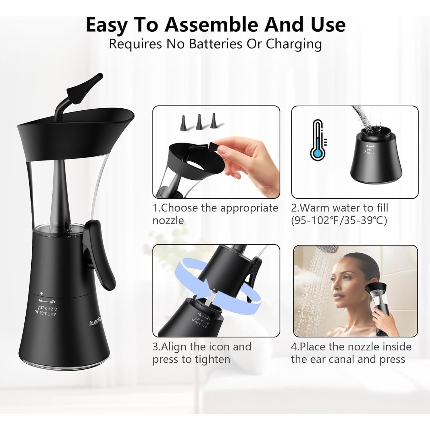 Kit de Limpieza de Oídos Auectfy - Irrigación Manual, Negro